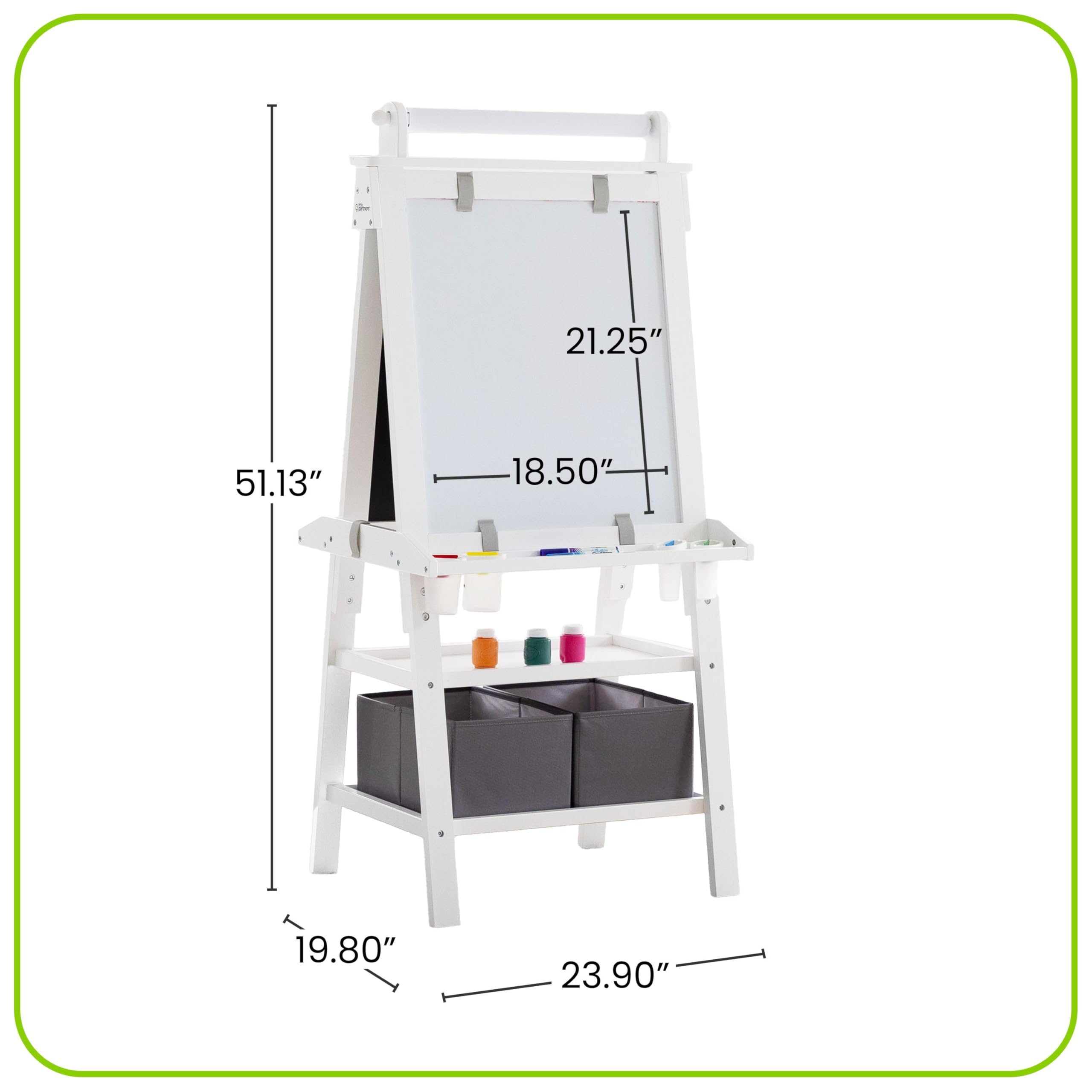 Little Partners Deluxe Learn 'N Play Toddler Easel - 2-Sided Kids Art Center with Chalkboard & Magnetic Whiteboard, Paper Roll, Storage Bins & Paint Cups (Soft White) | Perfect for Home, Preschool & Creative Play