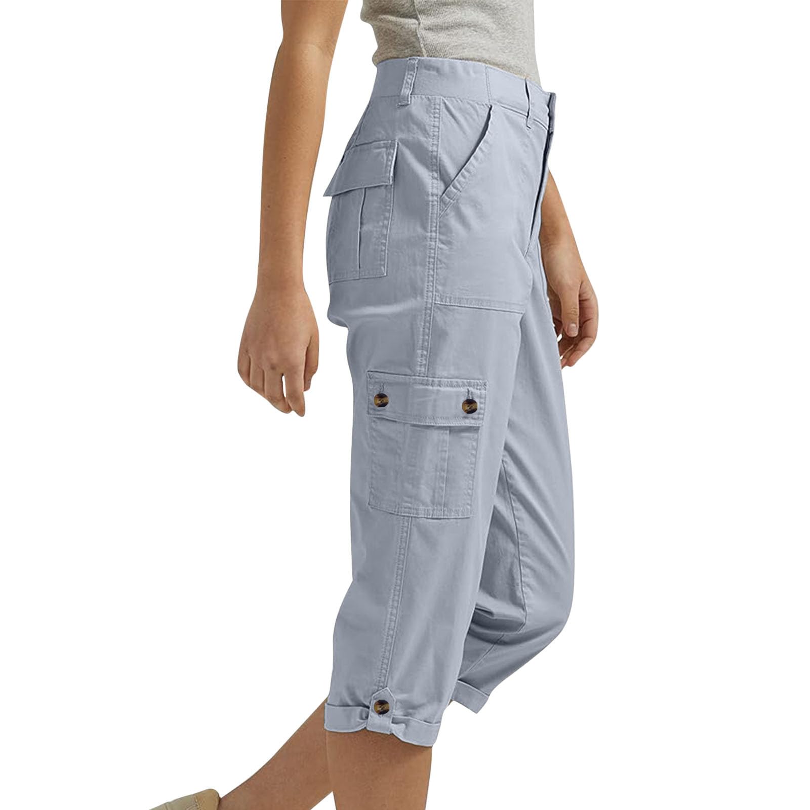 Women's High Waisted Capri Pants - Summer Cropped Hiking Pants with Pockets | Lightweight Outdoor Travel Pants for Walking, Yoga & Casual Wear