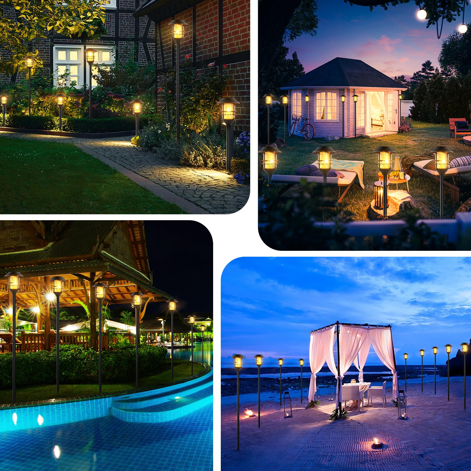 ZOOHAR Solar Pathway Flame Lights - Outdoor Solar LED Garden Lights with Durable Metal Construction, Waterproof & Weatherproof - Perfect for Garden, Walkway, Patio, Balcony, Poolside Decor (2 Pack) - Create a Magical Ambiance for Evening Gatherings & Landscape Lighting