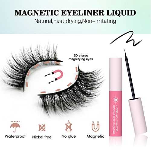 Waterproof 3D Magnetic Eyelashes with Eyeliner Kit - Natural Looking False Lashes for Dramatic Volume - Perfect for Weddings, Parties & Special Occasions
