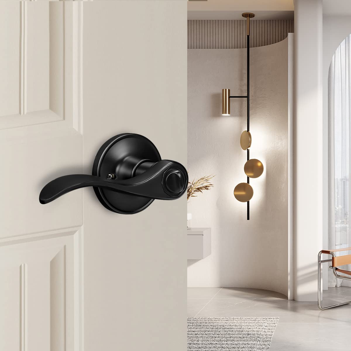 Gobrico 6-Pack Matte Black Privacy Door Levers for Bedroom & Bathroom - Interior Drop/Wave Handles with Keyless Lock - Universal Design for Left/Right Handed Doors - Perfect for Home, Apartment, and Office Privacy Needs