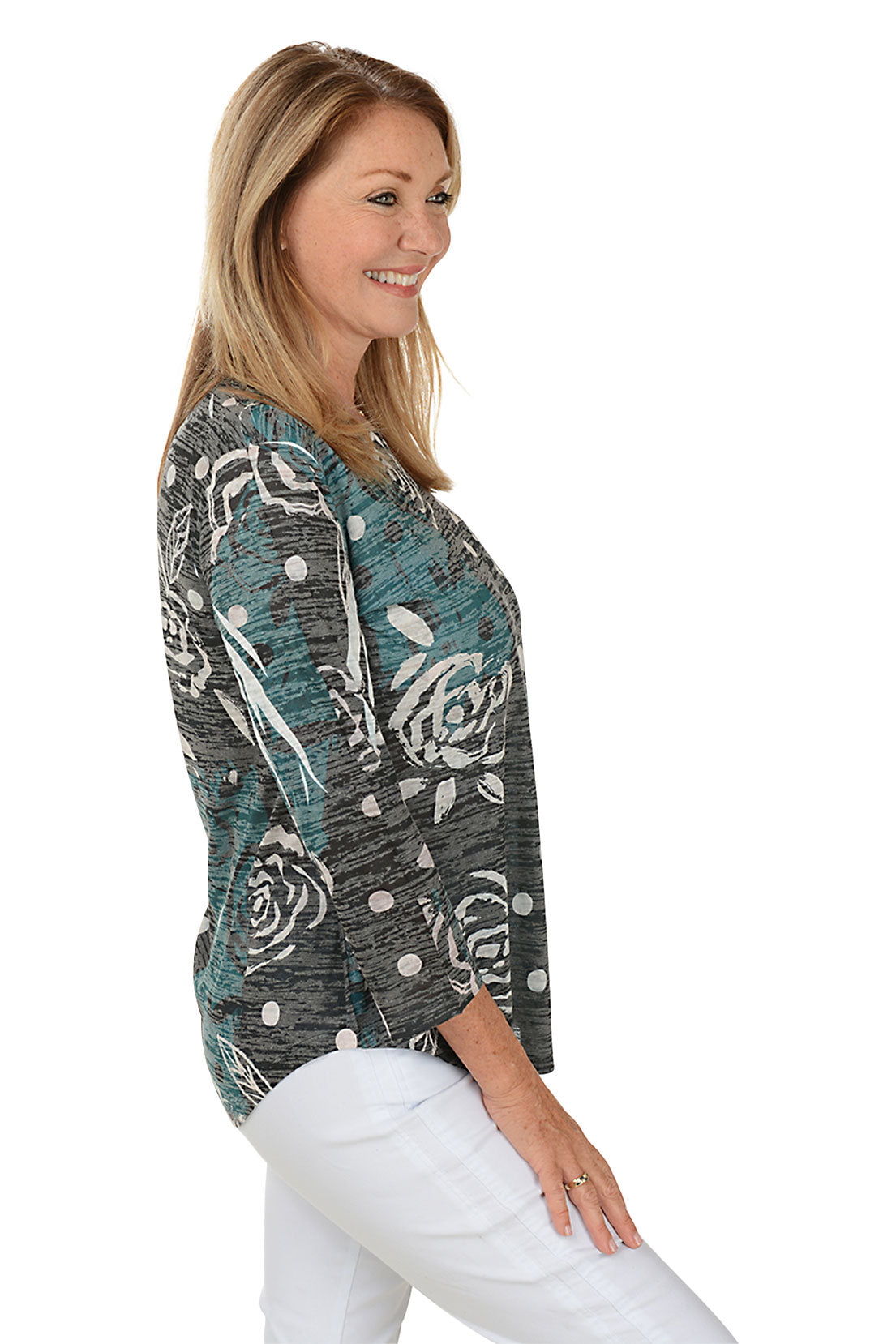 Rosette Curved Hem Burnout Knit Top for Women - Stylish Casual & Party Wear - Perfect for Date Nights, Office Outfits & Summer Fashion