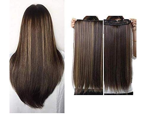MoonEyes 5-Piece Clip-In Straight Golden Highlighter Synthetic Hair Extensions for Women - Black Gold | Perfect for Parties, Cosplay & Everyday Styling