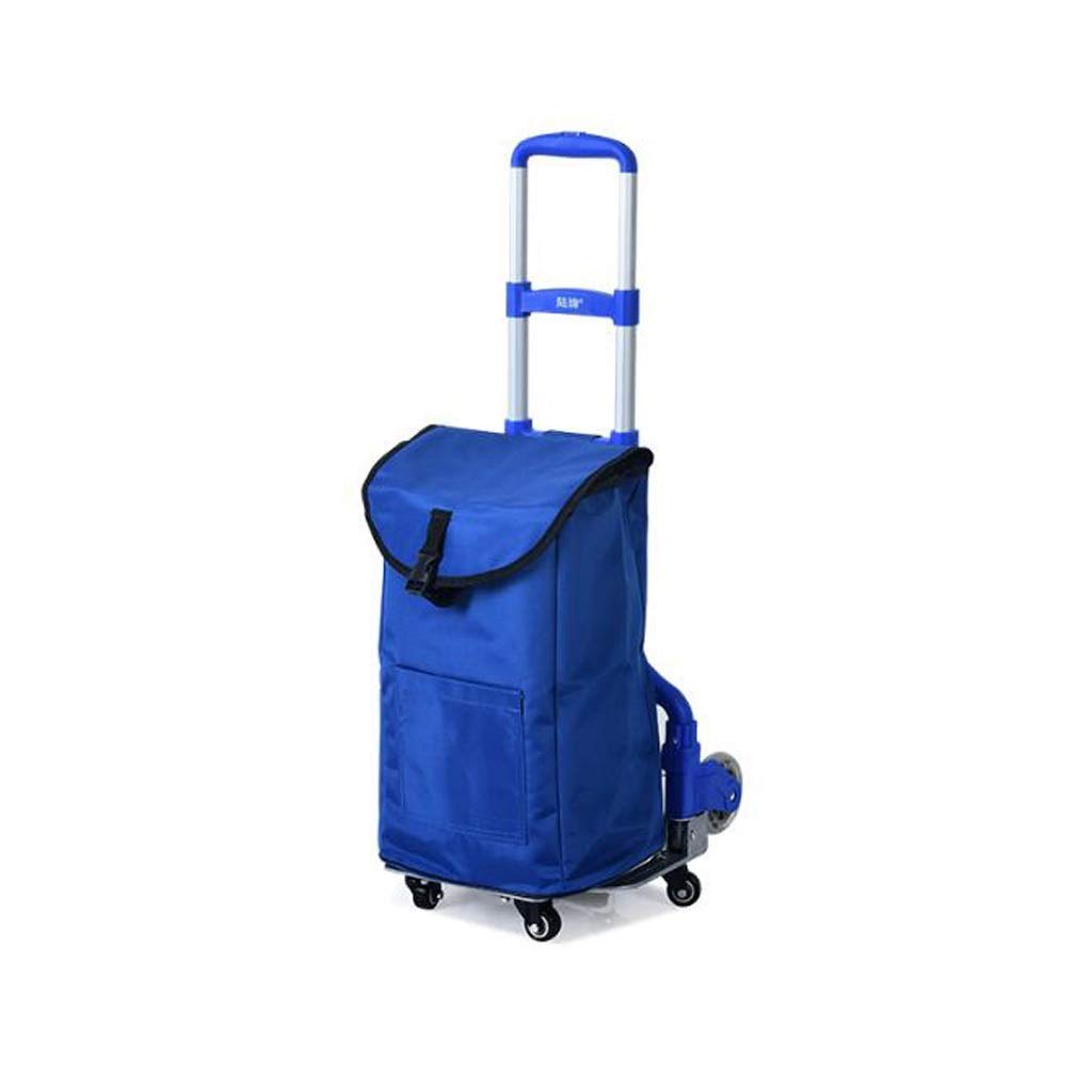 Foldable Collapsible Wagon Cart - Heavy Duty Aluminum Folding Shopping Cart with Removable Reusable Bags, Portable Hand Trolley for Groceries, Beach, Camping, Picnic & Outdoor Activities (Blue)