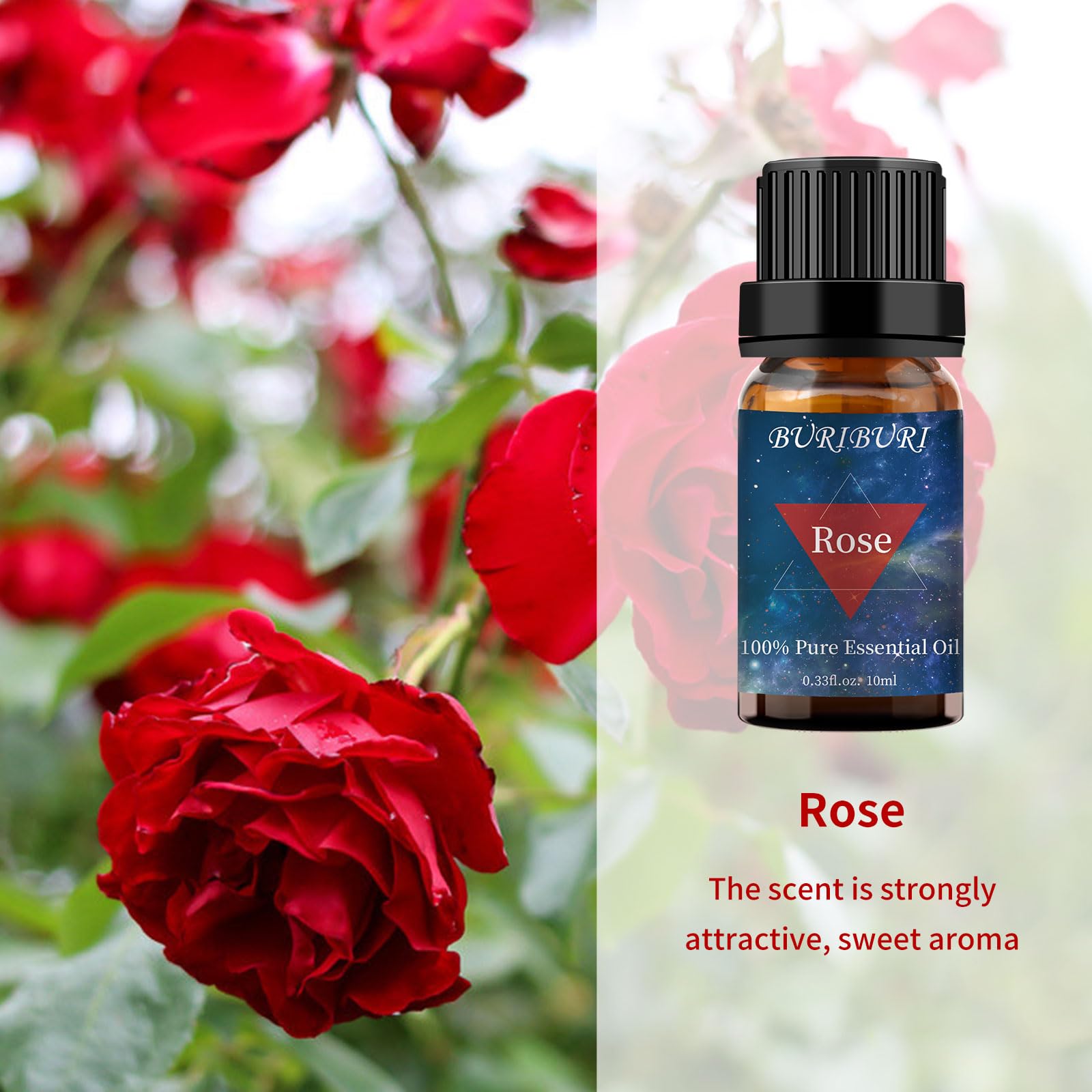 BURIBURI 100% Pure Rose & Peony Essential Oil Set (2 Pack, 10ml Each) - Aromatherapy Diffuser, Massage Oil, Soap Making for Relaxation & Skin Care