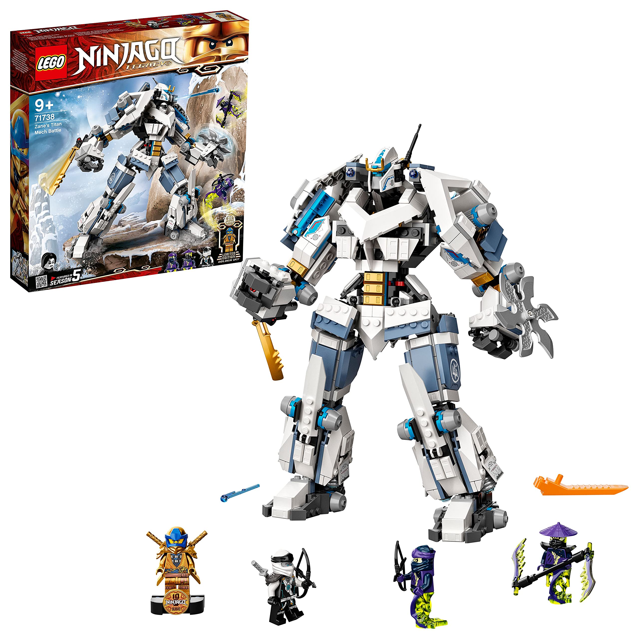 LEGO 71738 Ninjago Zane's Titan Robot Battle Set - Action-Packed Ninja Robot Toy with Jay Dorado & Zane Minifigures vs Ghost Warriors - Perfect Gift for Kids Ages 9+ | Epic Ninja Battles & Creative Play