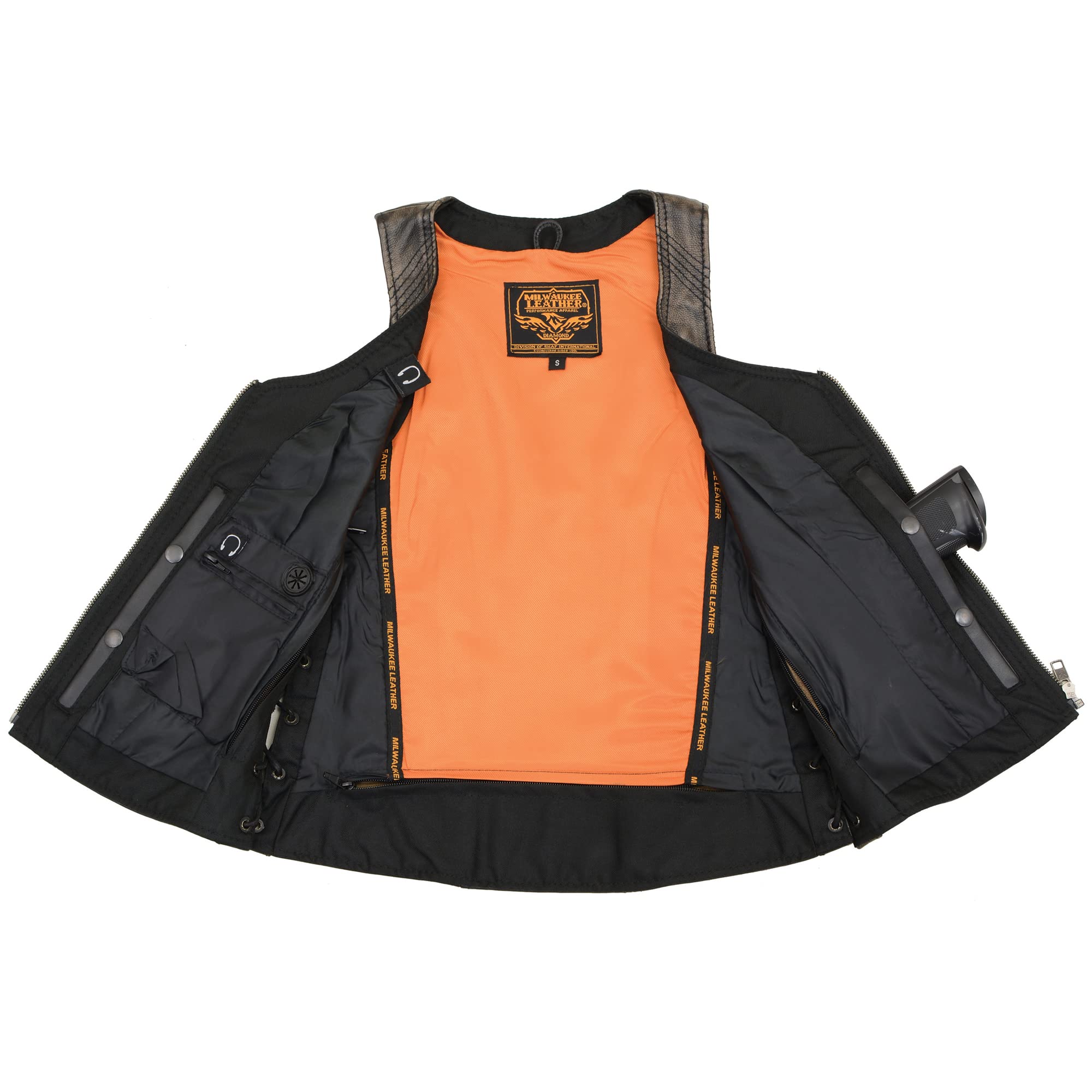 Milwaukee Leather Brown Women's Open Neck Side Lace Zipper Front Vest - Small Size, Genuine Leather Fashion Jacket for Casual Outfits & Outdoor Activities