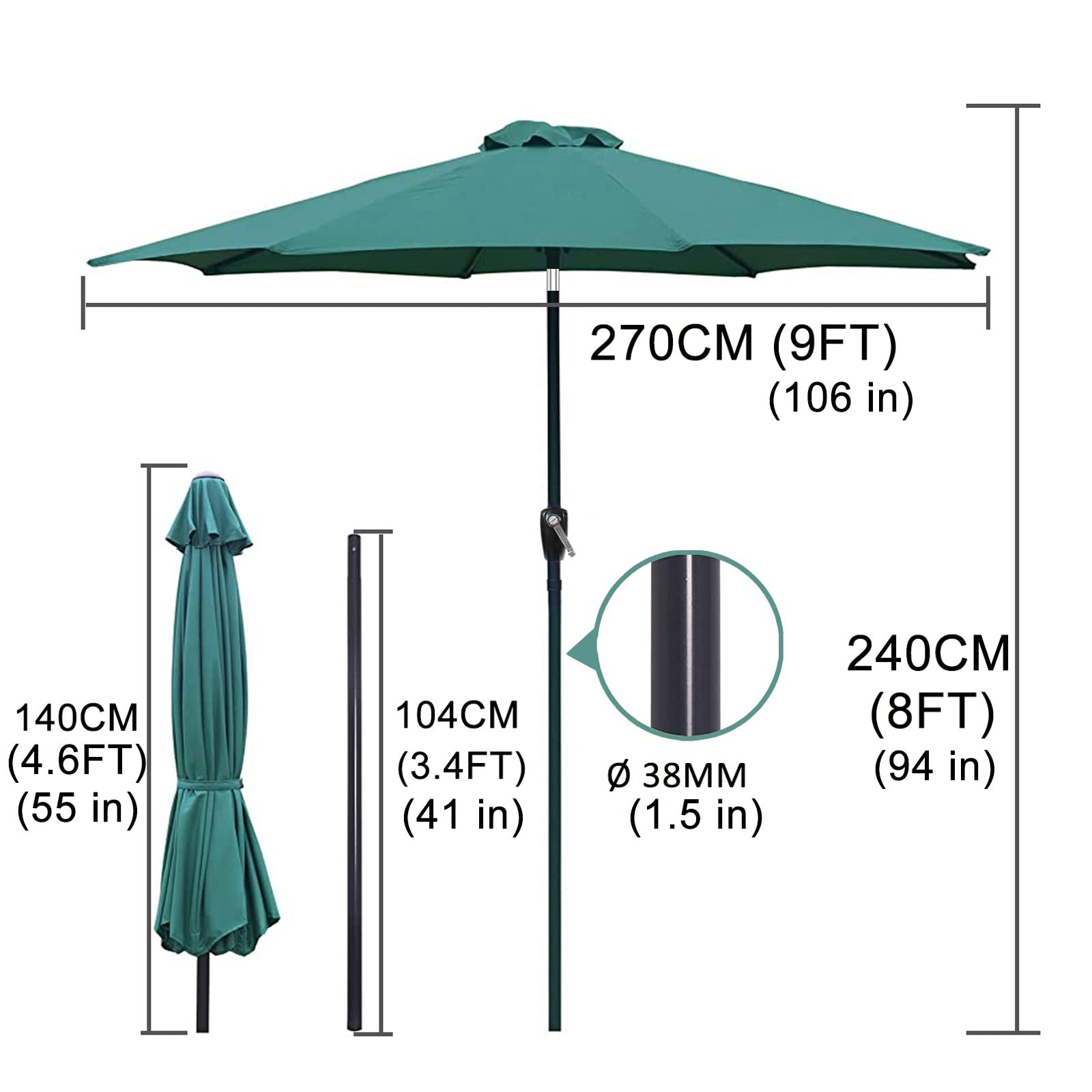 9Ft Outdoor Patio Umbrella with Tilt & Crank - Sun Shade Market Umbrella for Balcony, Garden, Dining Tables | Ventilation Design & Heavy Duty Waterproof Canopy | Perfect for Backyard, Poolside, Beach, Restaurant, Outdoor Dining & Summer Relaxation (Base Sold Separately) | Great for BBQ Parties, Coastal Getaways & Outdoor Entertaining