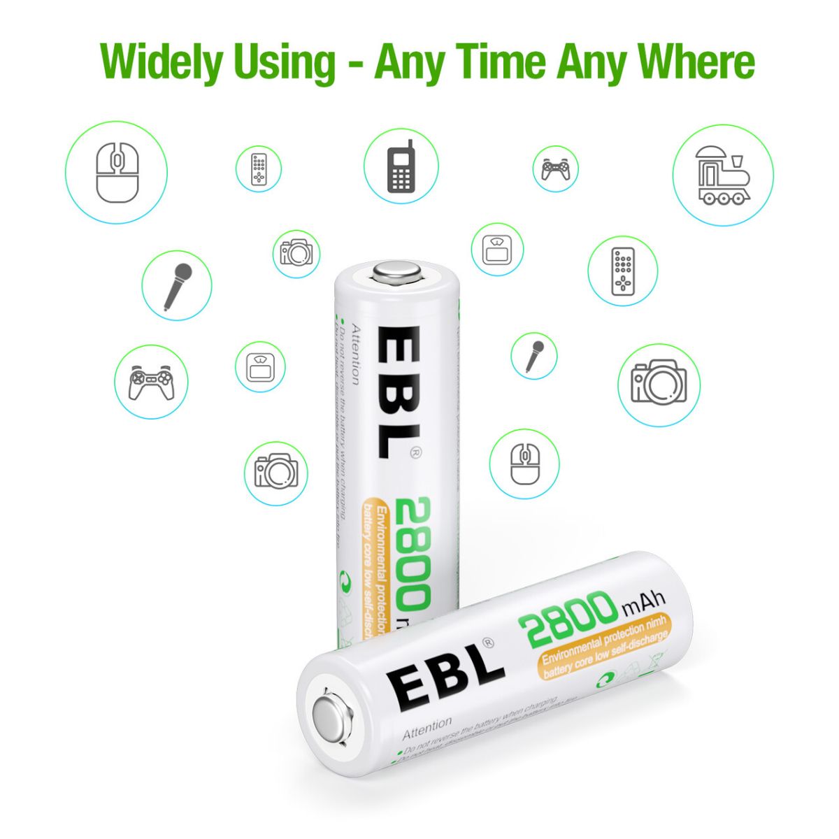 EBL 2800mAh NiMH AA Rechargeable Batteries (8-Pack) - High Capacity, Long Lasting Power for Digital Cameras, Toys, Flashlights & More