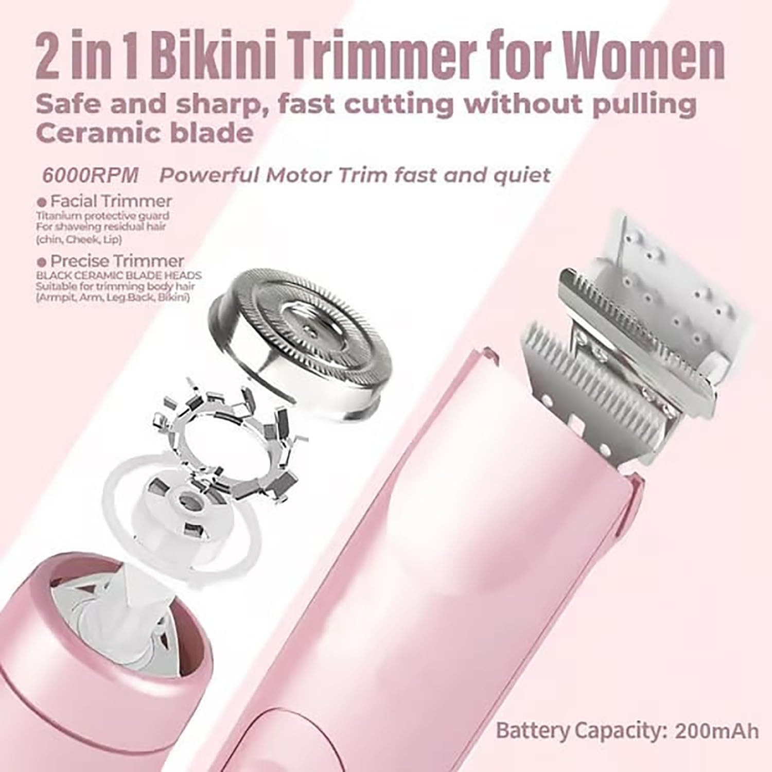 2-in-1 Electric Lady Shaver & Bikini Trimmer for Women - Pink Galaxy Rechargeable Razor | Smooth Hair Removal for Legs, Underarms & Bikini Line | Gentle & Painless Shaving for Sensitive Skin