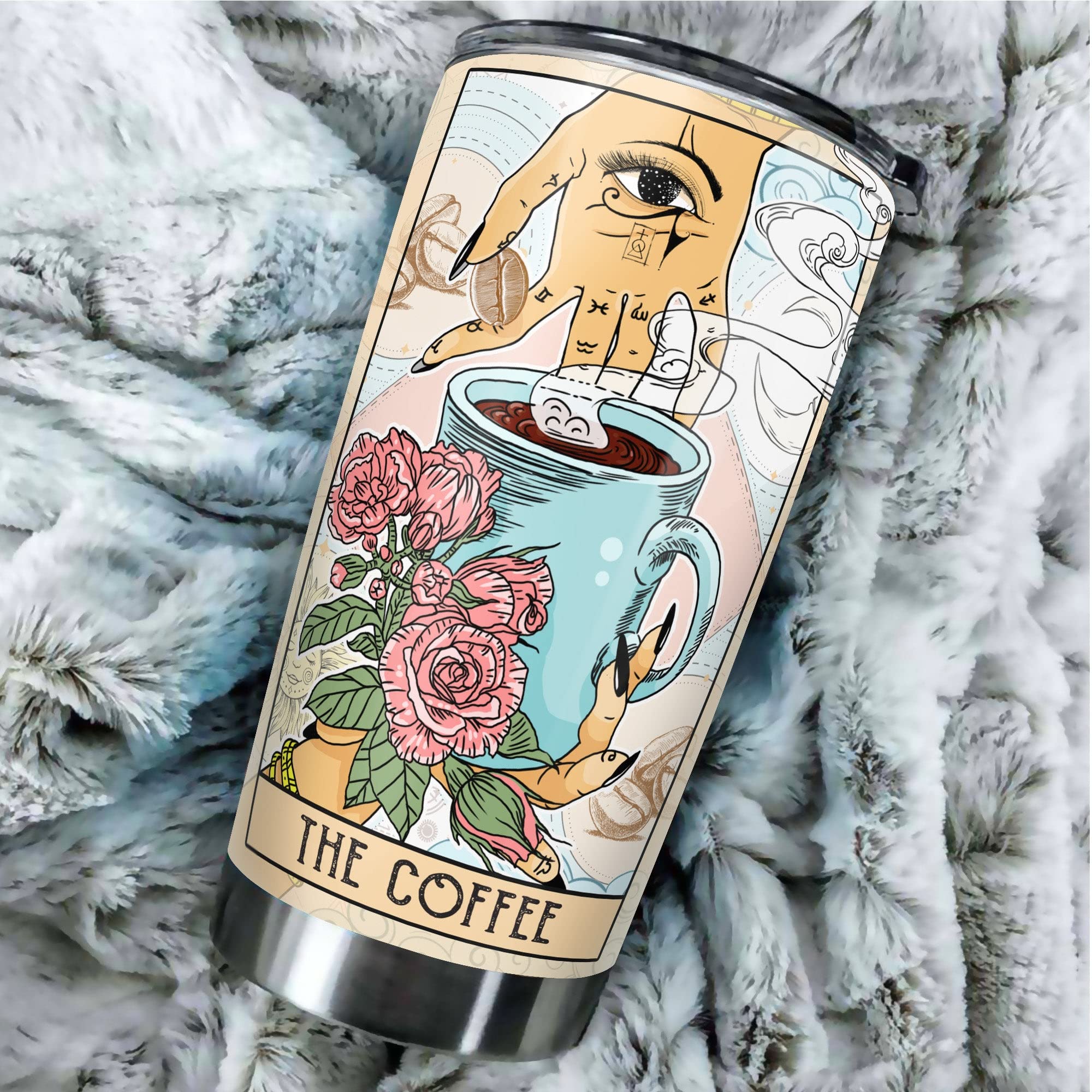 Kozmoz Inspire The Coffee Tarot Card Tumbler 20oz - Occult Tarot Themed Insulated Stainless Steel Travel Mug - Perfect Gift for Friends, Coworkers, Boyfriend, Girlfriend, Sister, Brother - Great for Coffee, Tea & Cold Drinks at Home, Office or Travel