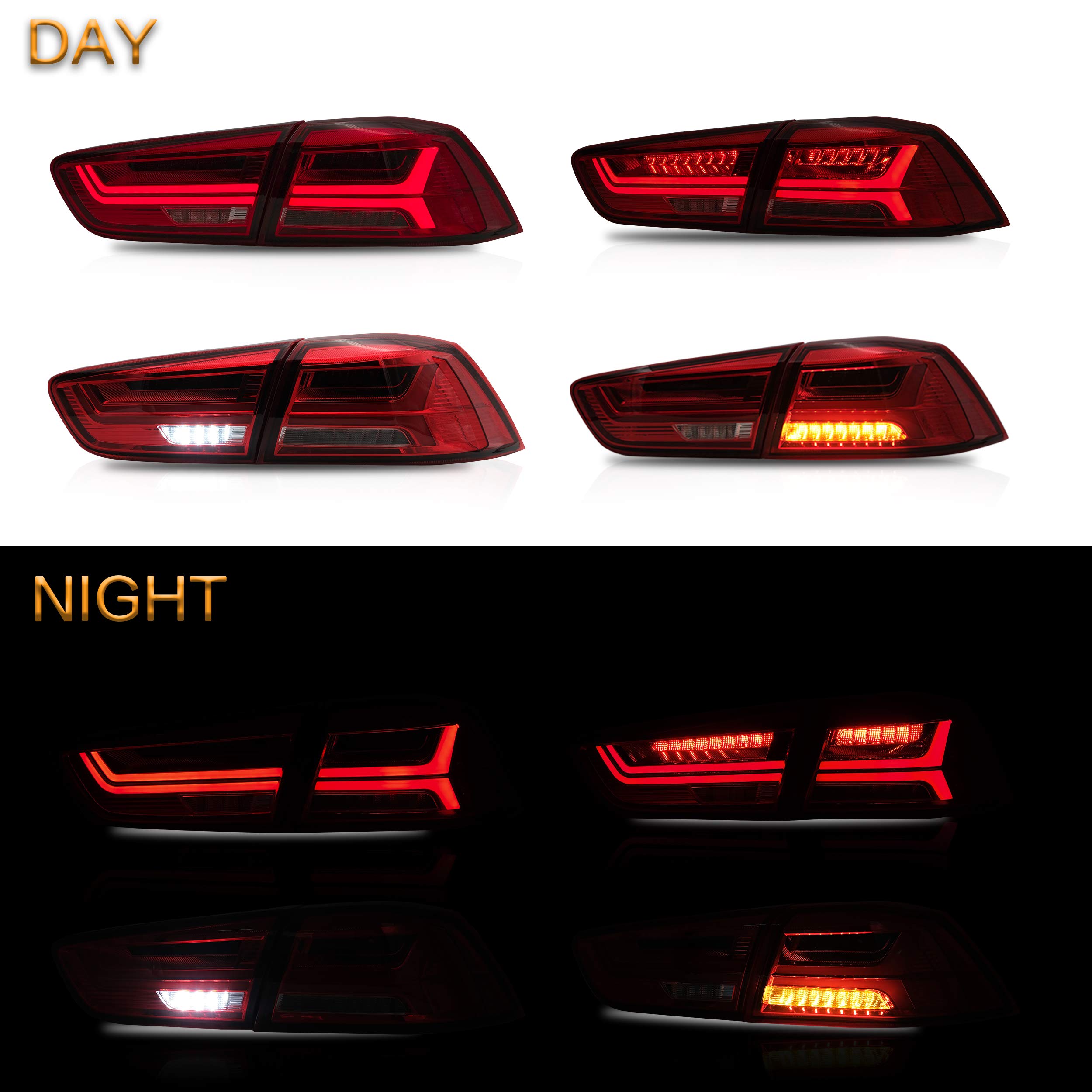 VLAND LED Tail Lights for Mitsubishi Lancer EVO X 2008-2020 - Sequential Turn Signal, Plug-and-Play Replacement Tail Lamp Assembly (Red) - Perfect for Car Enthusiasts & Night Driving Upgrades