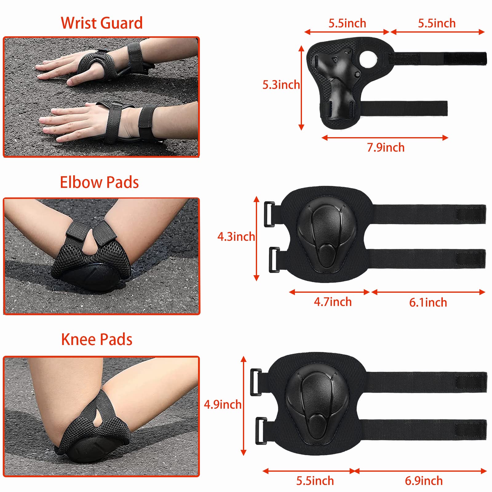**Adjustable Kids Helmet Set with Elbow, Knee & Wrist Pads - Safety Gear for Boys & Girls Ages 3-8 - Perfect for Skateboarding, Roller Skating & Scooters**