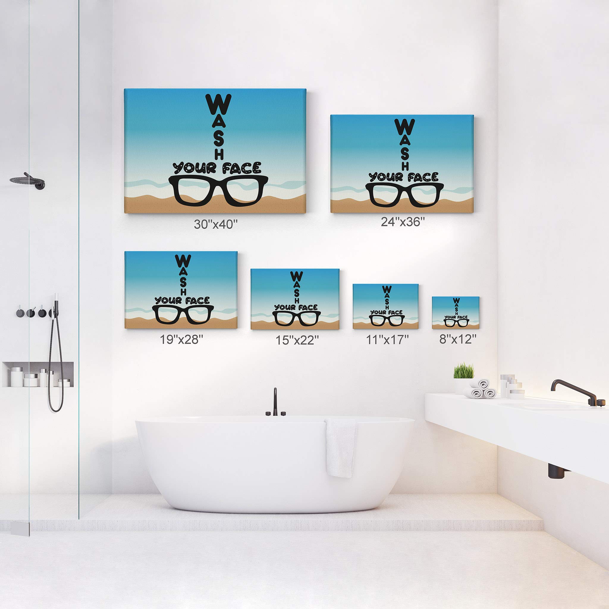 Smile Art Design 'Wash Your Face' Quote Canvas Print - Funny Bathroom Sign for Kids, Nursery & Home Decor - Ready to Hang Wall Art (24x36) - Perfect for Bathrooms, Kids' Rooms & Playrooms - Made in USA