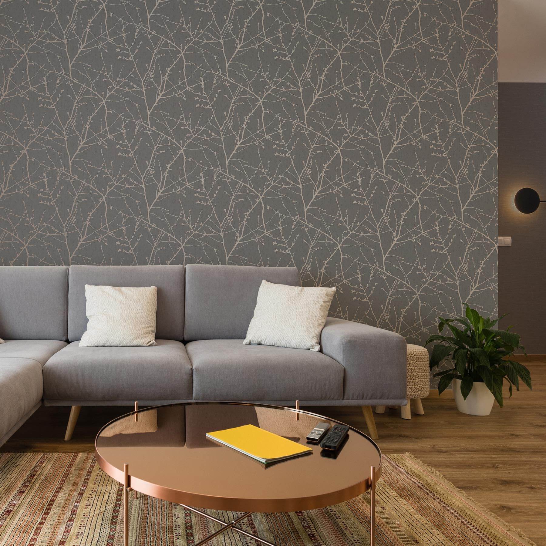 Graham & Brown Innocence Charcoal and Copper Peel & Stick Wallpaper - Modern Metallic Geometric Design for Living Room, Bedroom, or Office Decor
