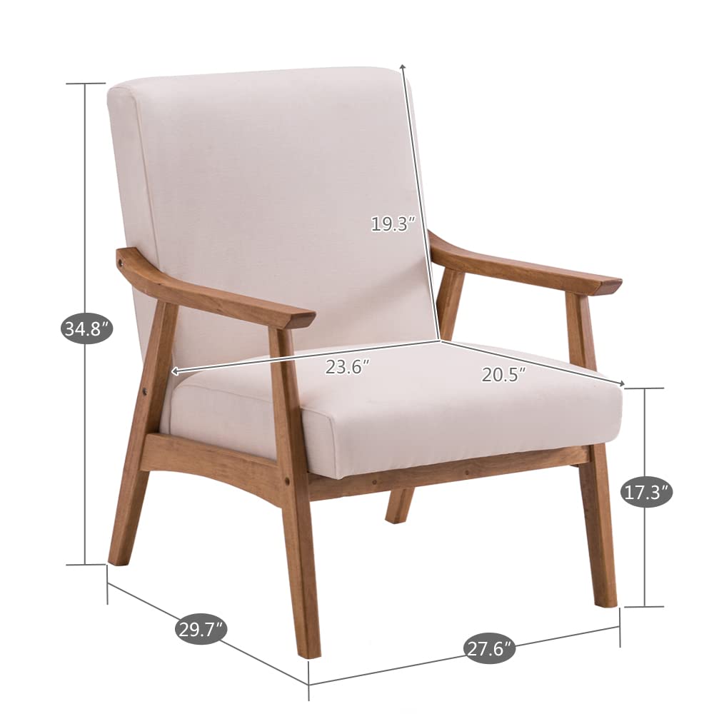 Farmhouse Upholstered Accent Chair with Solid Wood Frame - 330 lbs Weight Capacity, Beige Lounge Chair for Living Room, Bedroom & Home Office - Perfect for Reading, Relaxing & Home Decor