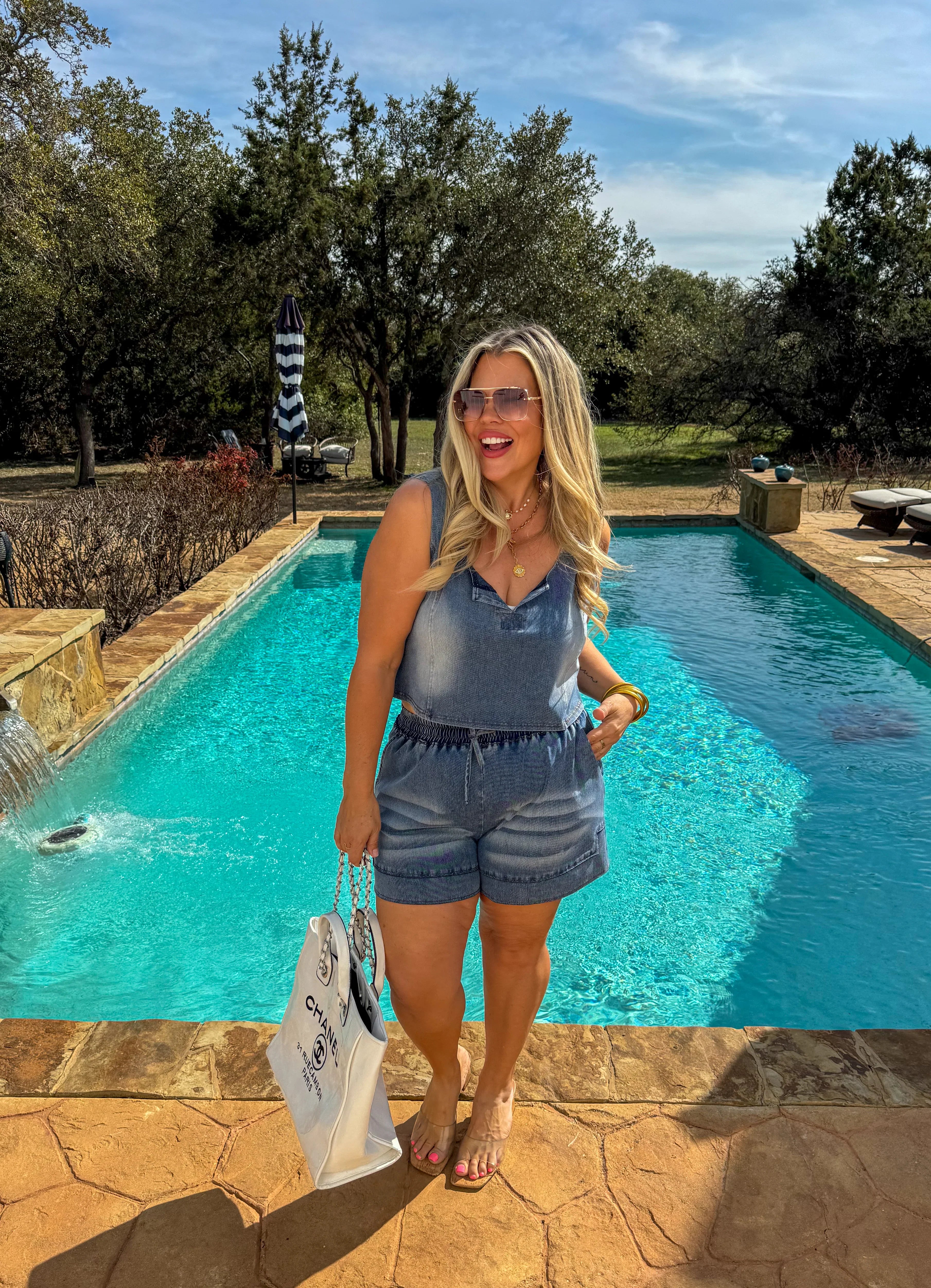 PREORDER: Drift Away Denim Shorts for Women - High Waisted Distressed Denim Shorts | Comfortable & Stylish Summer Shorts for Casual Wear, Beach, and Outdoor Activities