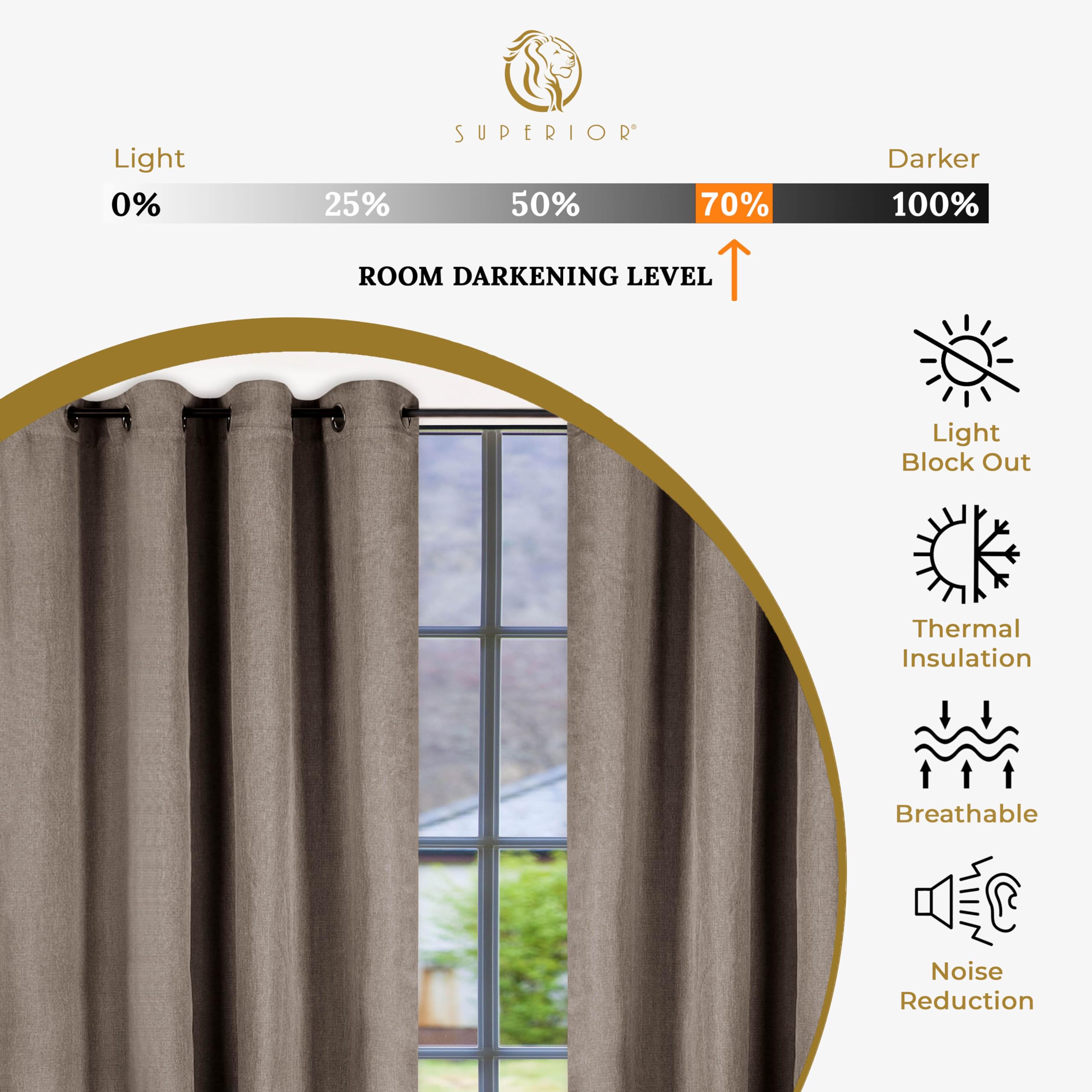 Premium Blackout Curtains for Bedroom & Living Room - 2 Pack Thermal Insulated Room Darkening Drapes (42
