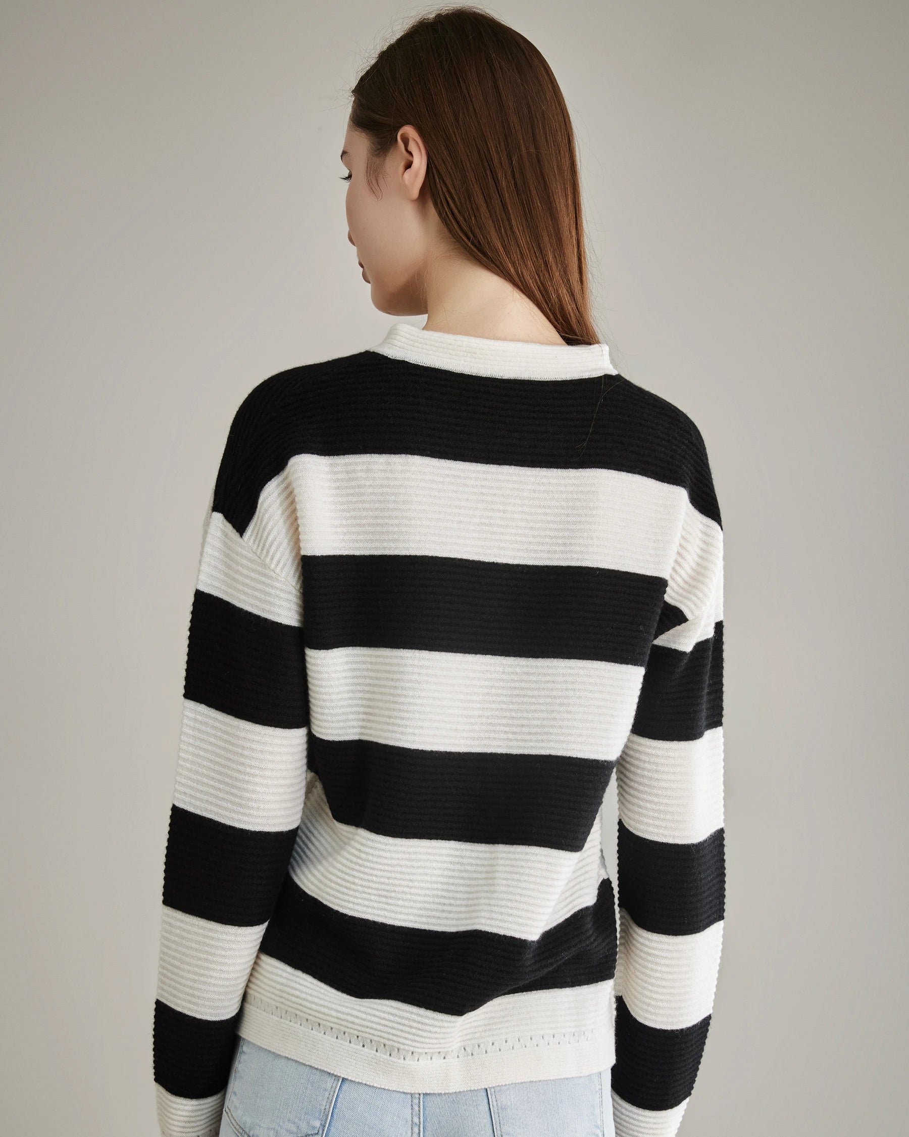 Elegant Striped Lace-Up Cashmere Sweater for Women - Soft Winter Pullover for Office & Date Nights
