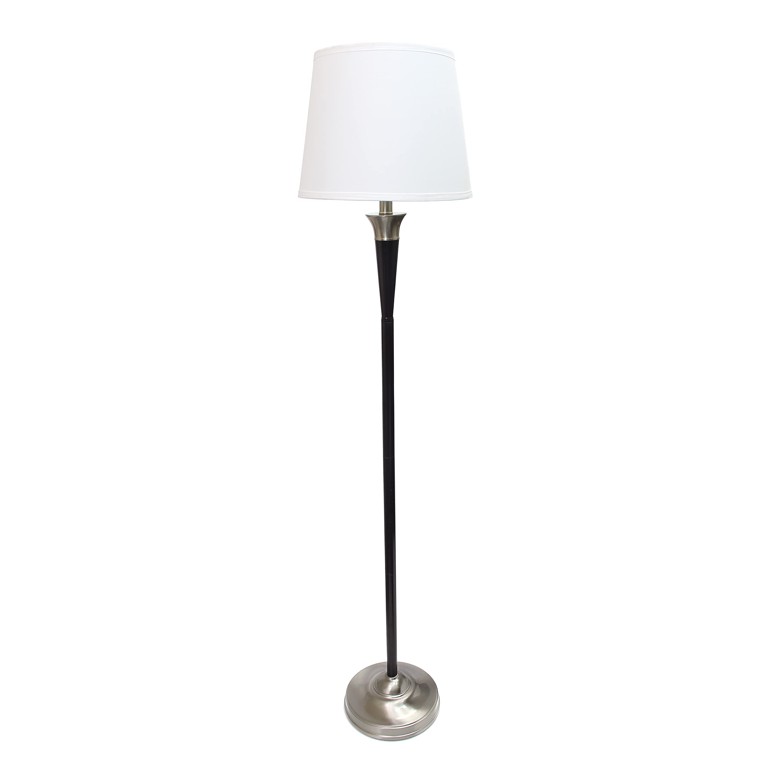 Elegant LC1018-MBC Malbec Black & Brushed Nickel 3-Piece Lamp Set (2 Table Lamps + 1 Floor Lamp) with White Fabric Shades - Modern Lighting for Living Room, Bedroom & Office Decor