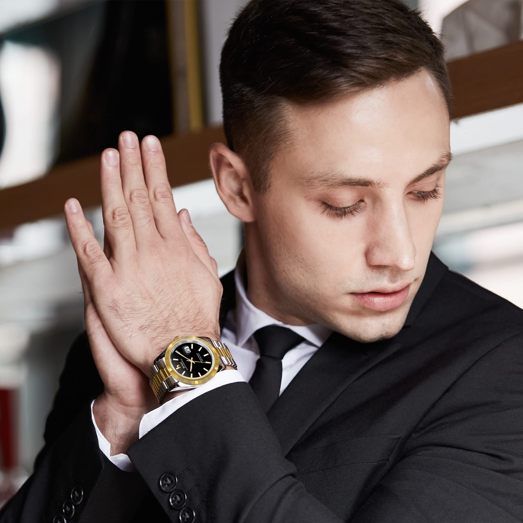 BUREI Luxury Men's Watches - Stainless Steel Analog Business Dress Watch for Men - Waterproof & Fashionable - Perfect Gift for Him - Ideal for Office, Formal Events & Everyday Wear