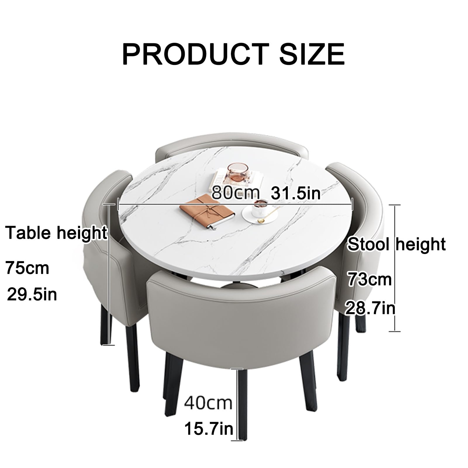 Modern Office Reception Table Set - Light Gray Round Coffee Table & Chairs (80cm) for Lobby, Conference Room, Cafe, Balcony & Living Room | Stylish Negotiation & Dining Furniture