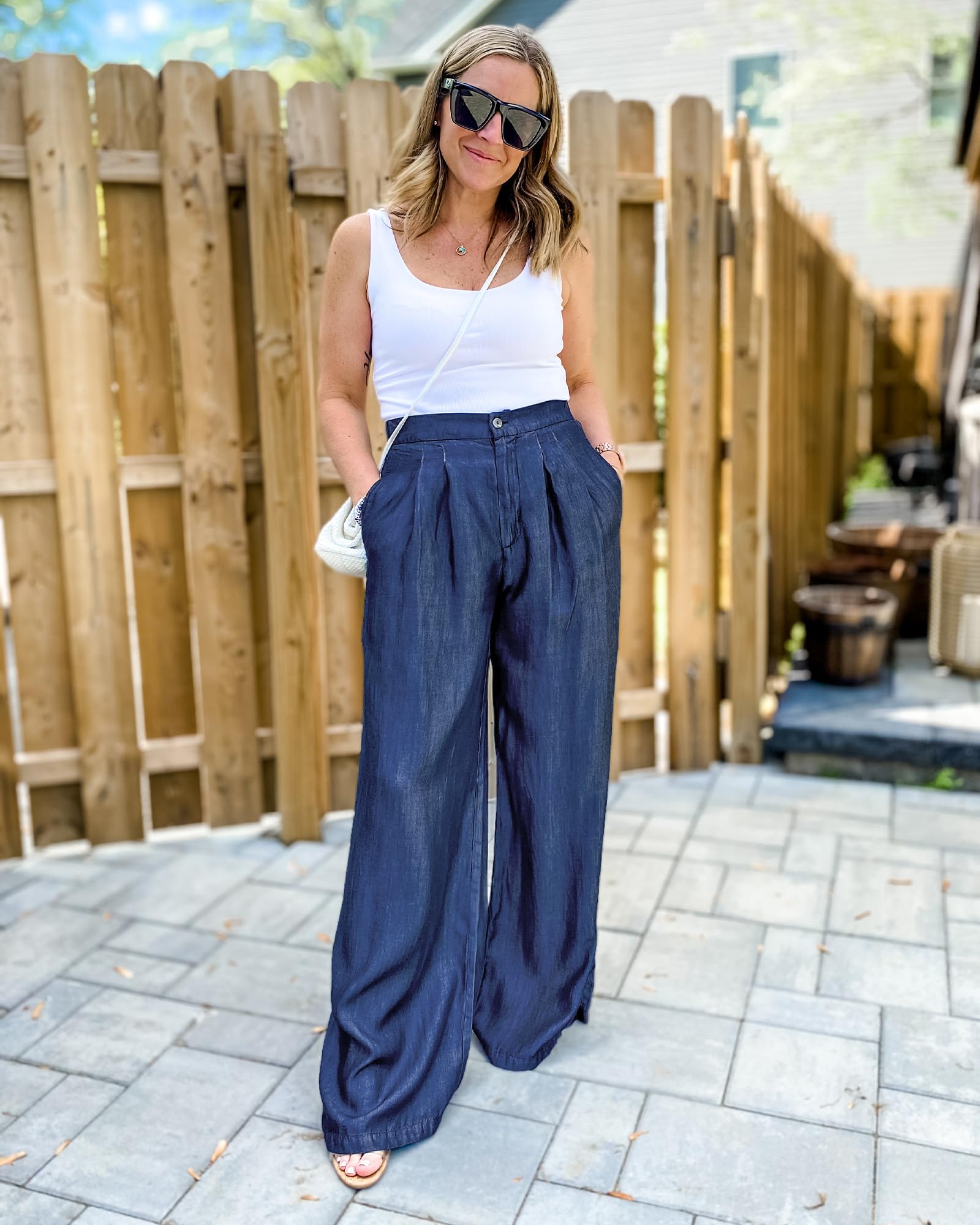 GRAPENT Women's High Waisted Wide Leg Palazzo Jeans - Lightweight Flowy Trousers for Summer & Beach | Y2K Fashion Trendy Casual Outfits for Streetwear, Vacation & Boho Style