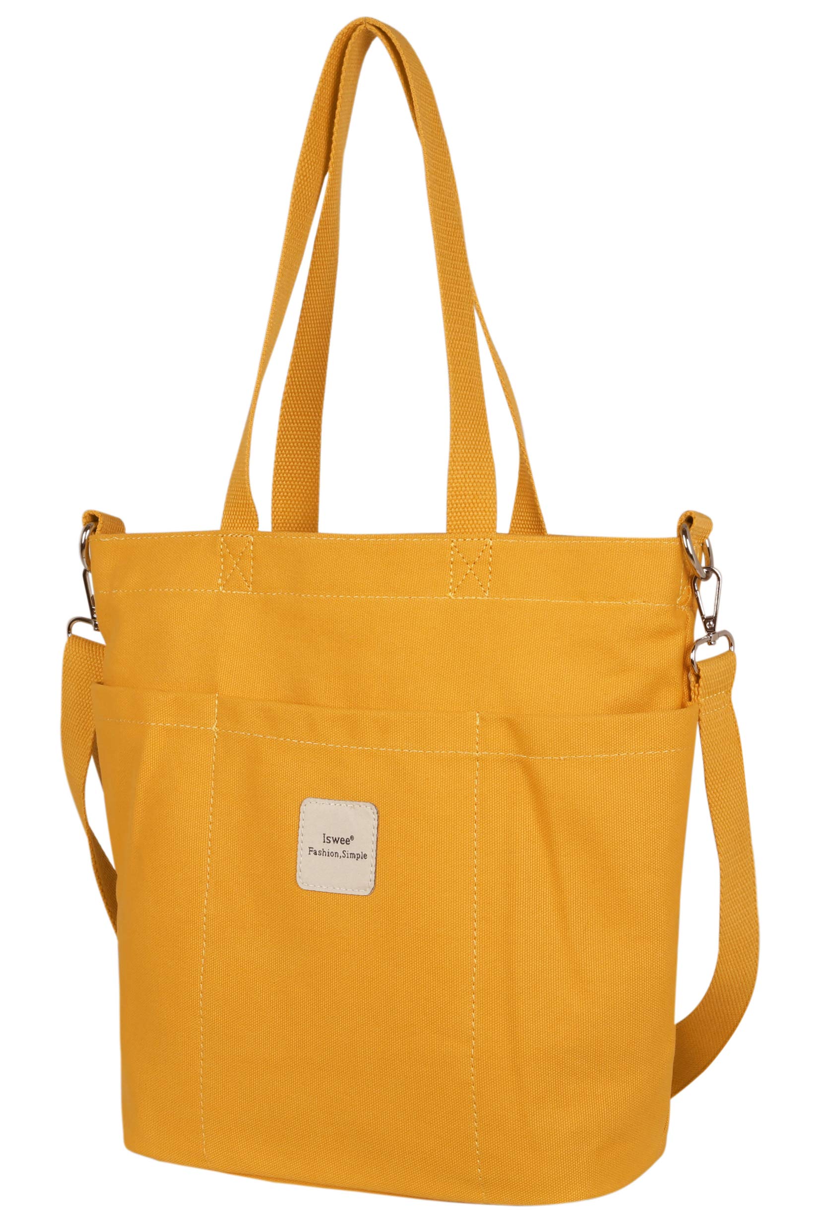 Iswee Women's Canvas Crossbody Tote Bag with 3 Front Pockets - Casual Everyday Handbag with Zipper Closure for Work, Travel & Shopping
