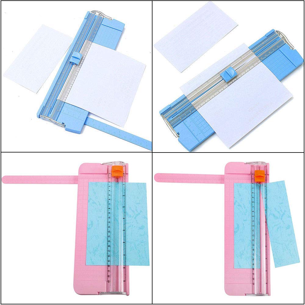 A5 Portable Paper Cutter Trimmer - Mini Scrapbooking Tool with Finger Protection & Slide Ruler - Perfect for DIY Crafts, Office Use, and School Projects (Blue)
