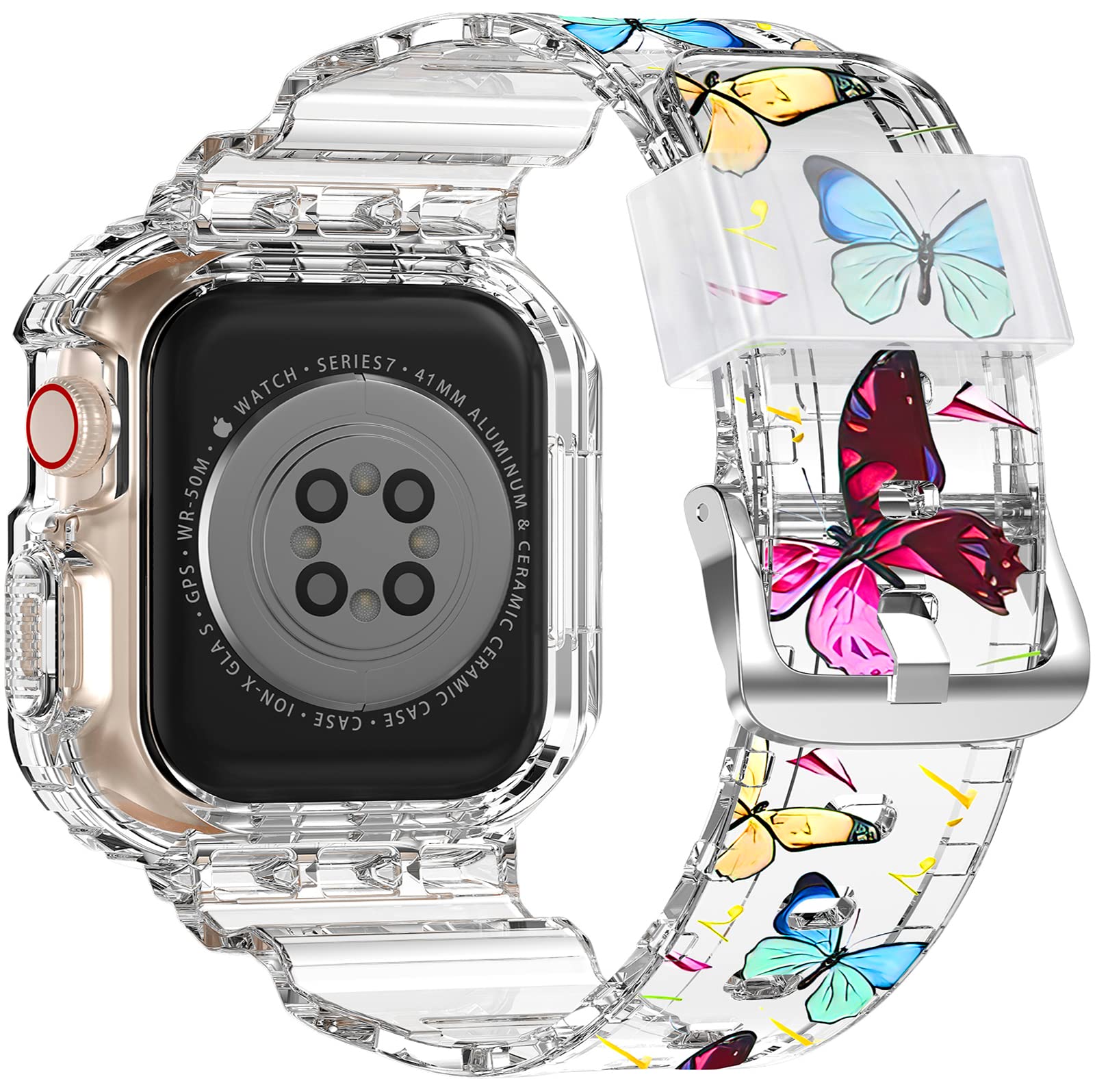 XYF Crystal Clear Apple Watch Band with Bumper Case - Compatible with iWatch Ultra/Series 8/7/SE/6/5/4/3/2/1 (38mm-49mm) - Sporty Jelly Strap for Men & Women - Perfect for Gym, Running & Everyday Wear