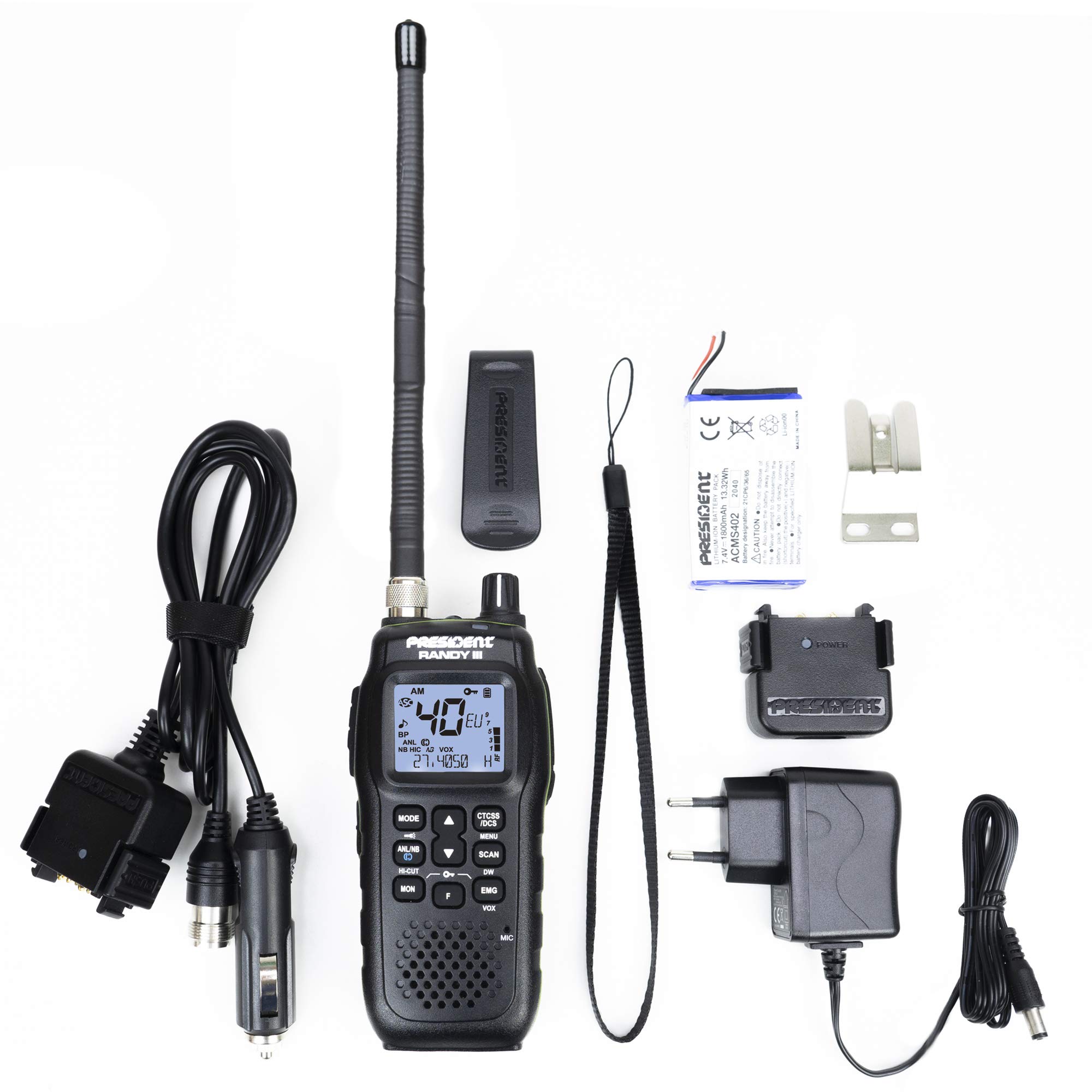 President Randy-III AM/FM Walkie Talkie CB Radio with 1800mAh Lithium Battery - Long Range Two-Way Communication for Outdoor Adventures, Camping, and Emergency Preparedness