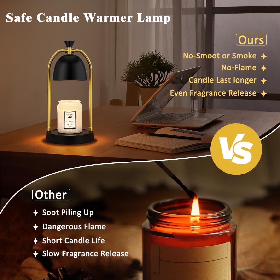 Black Candle Warmer Lamp with Timer & Dimmer - Aromatherapy Wax Melt Warmer for Jar Candles, 2 Bulbs Included | Perfect Housewarming Gift, New Home Present, Birthday Gift for Women & Men | Ideal for Bedroom, Living Room, Bathroom Relaxation and Romantic Ambiance