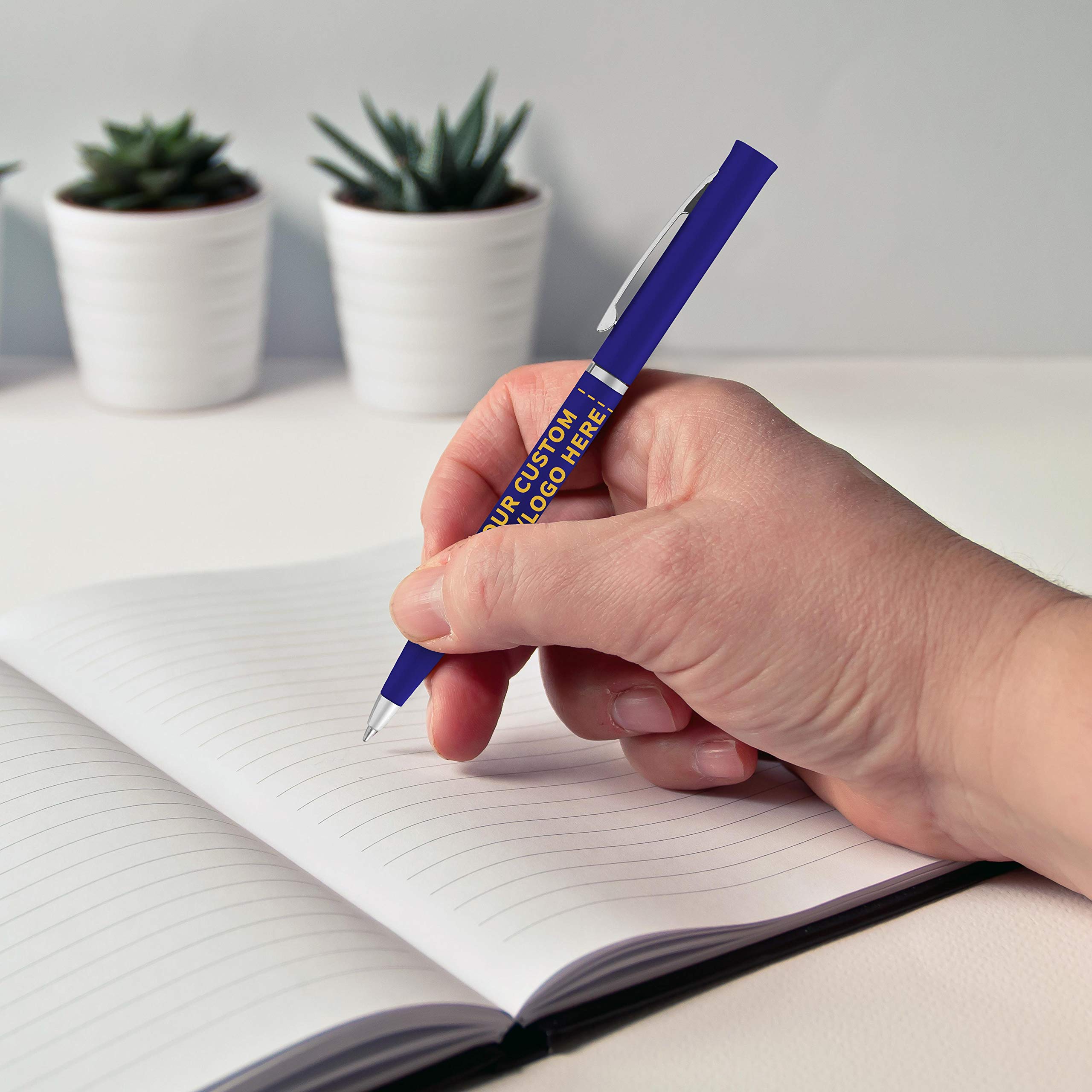 Custom Personalized Alston Twist Action Pens - 100 Pack Bulk Office Supplies with Chrome Clip - Engraved Text/Logo - Blue Plastic Pens for Business Promotions, Corporate Gifts & School Events
