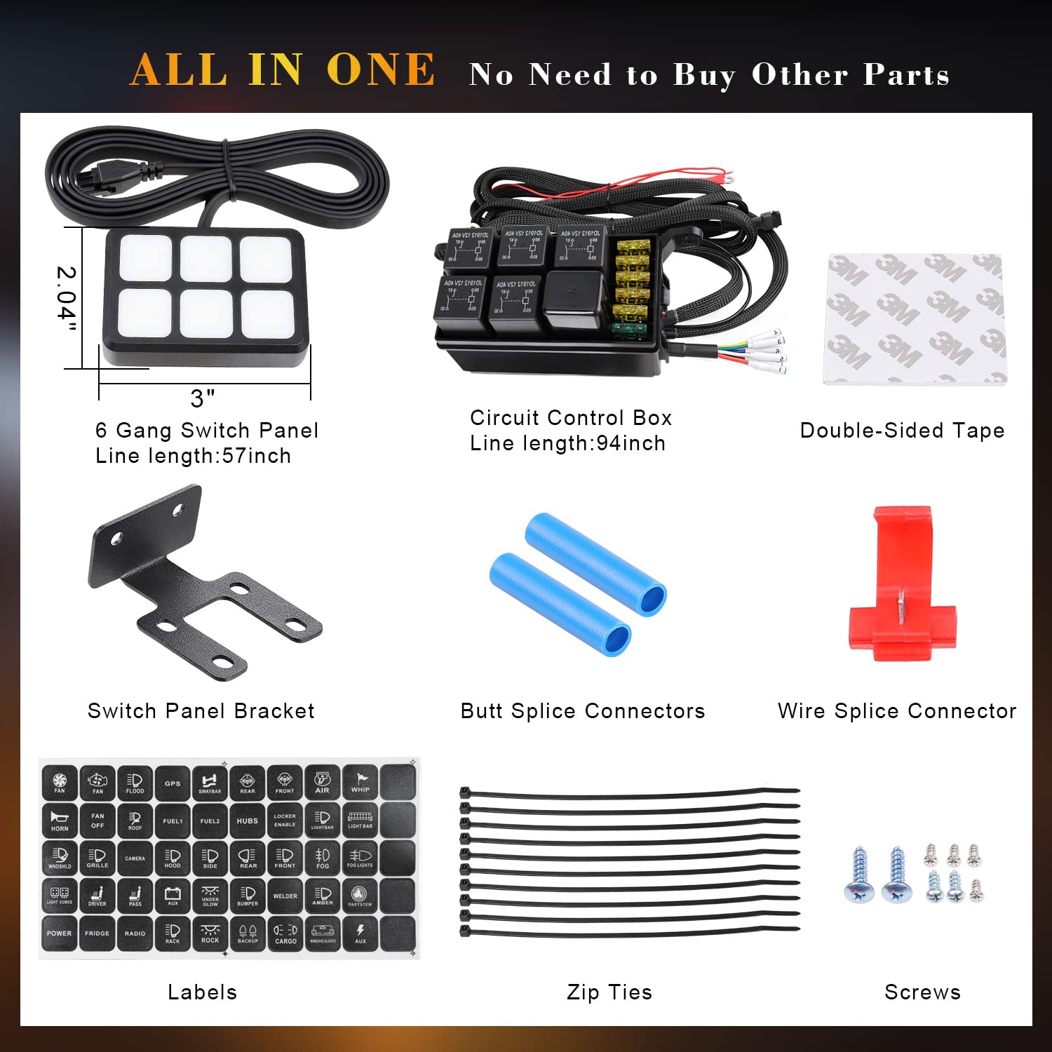 6 Gang Switch Panel - Universal Automotive Circuit Control Box with Relay System & LED Touch Buttons for Trucks, Boats, ATV, UTV, SUV, Camper - Easy On/Off Control for Off-Road, Marine & RV Lighting Accessories