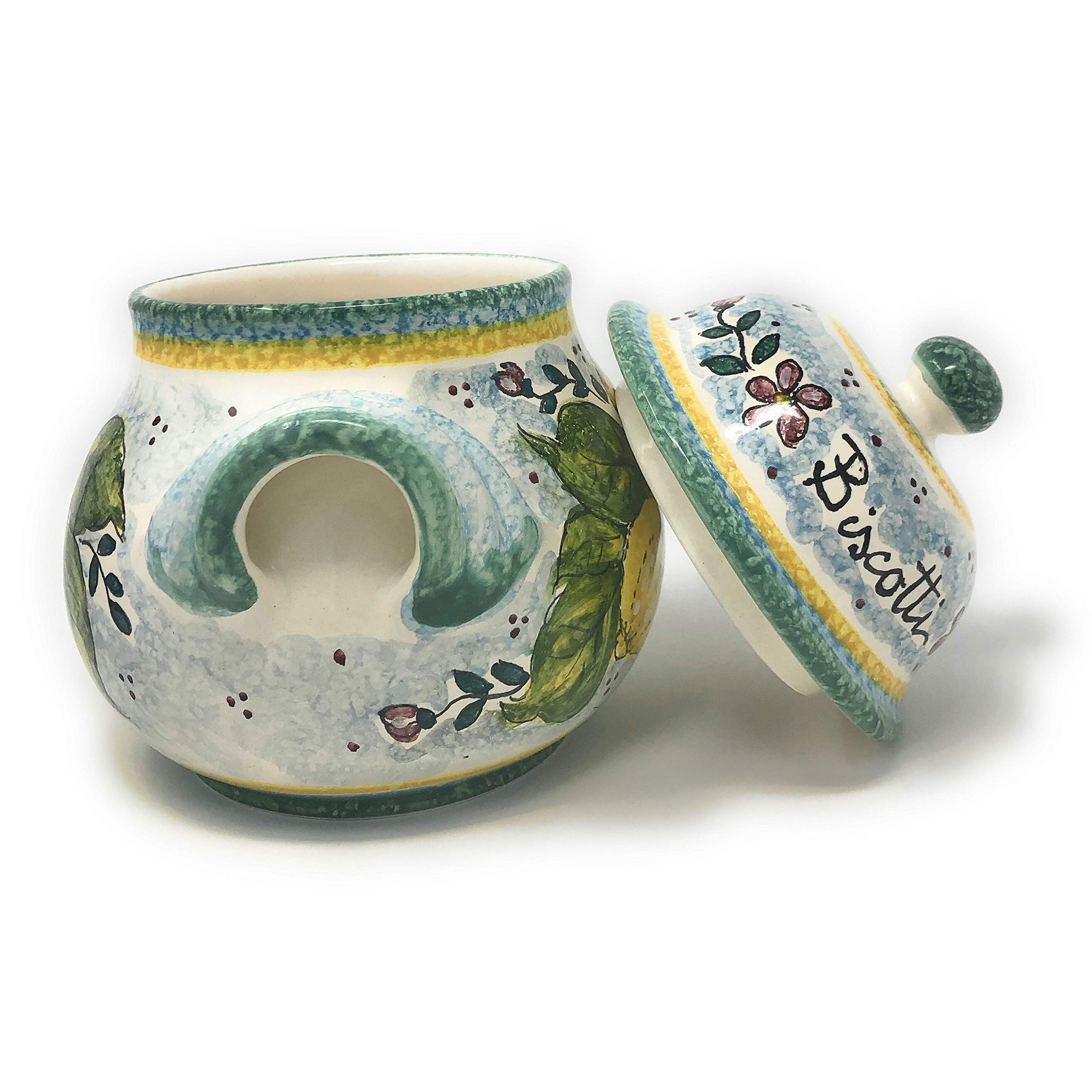 Hand-Painted Italian Ceramic Cookies Jar - Tuscan Art Pottery Biscotti Container | Authentic Made in Italy | Perfect for Kitchen Storage & Gift Giving