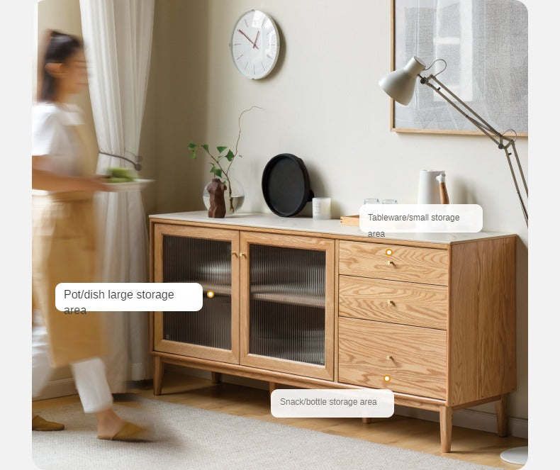 Solid Oak Wood Sideboard Buffet Cabinet - Rustic Dining Room Storage for Dishes, Linens & Entertaining Essentials