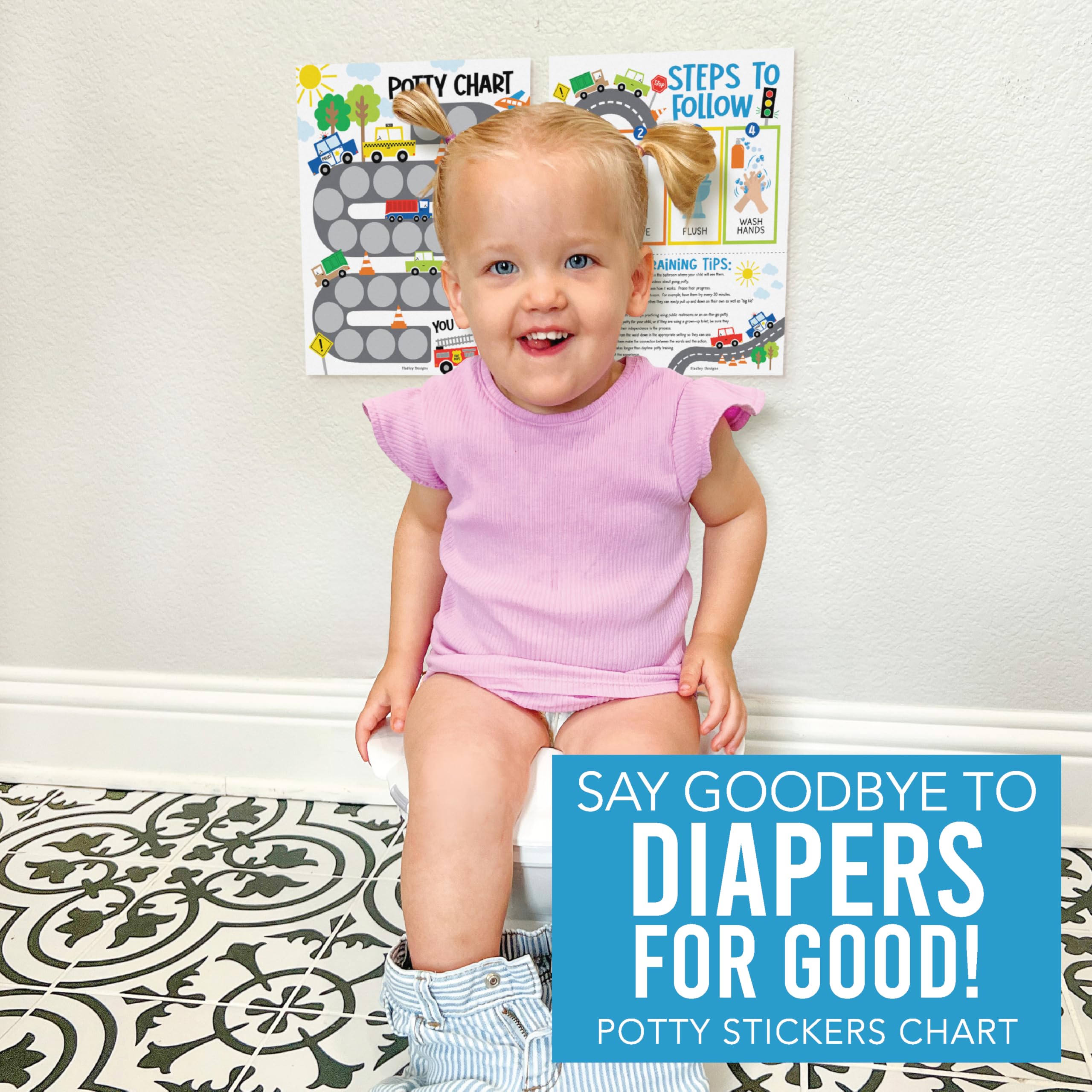 Hadley Designs Fun Potty Training Chart for Boys & Toddlers with Reward Stickers – Motivational Sticker Chart for Kids Potty Success | Perfect for Home, Daycare & Preschool Use