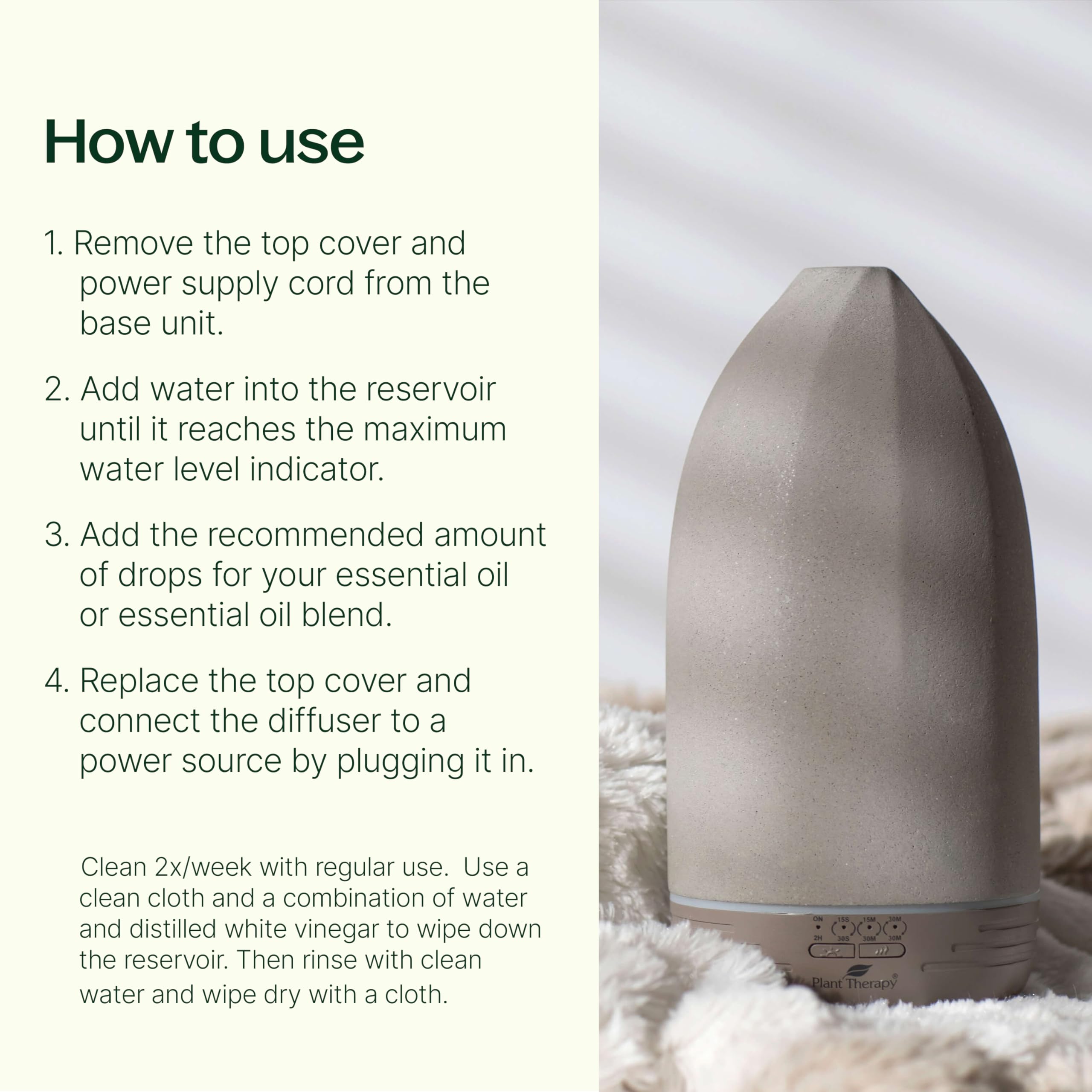 Plant Therapy Metro Stone Diffuser Gray - Ultrasonic Essential Oil Diffuser for Aromatherapy, 8-Hour Runtime with Auto Shut-Off, 4 Timer Settings & Soothing LED Lights - Perfect for Home, Office, Yoga Studio or Spa Relaxation