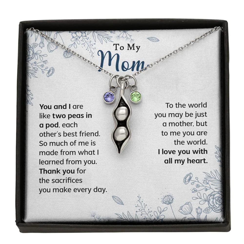 Birthstone Necklace for Mom - Personalized Mother's Day Gift from Daughter or Son - Engraved Message Card & Gift Box Included - Perfect for Birthday, Anniversary & Special Occasions