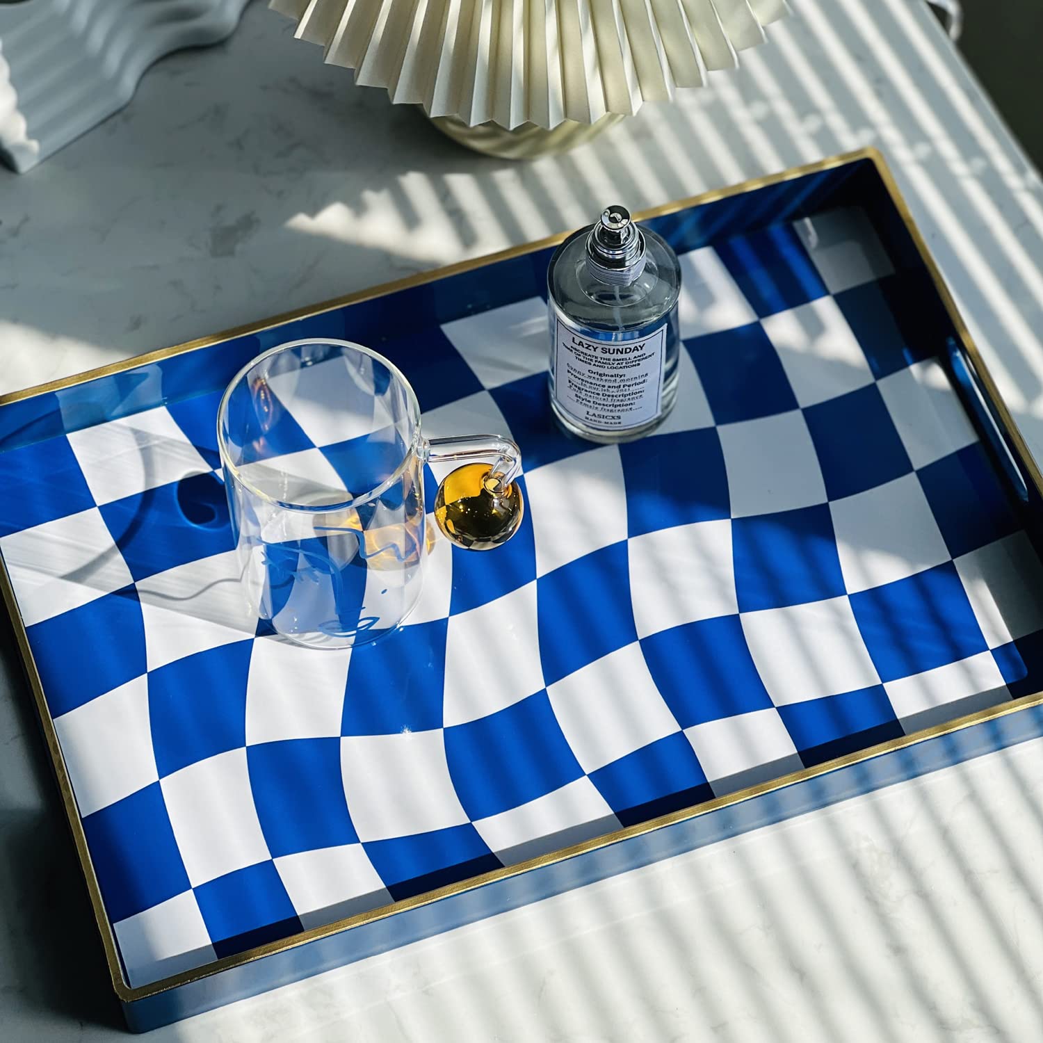 Zosenley Marble Pattern Plastic Tray with Handles - 15.6