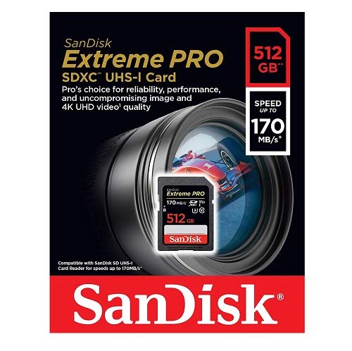 SanDisk Extreme Pro 512GB SDXC UHS-I Memory Card - High Speed Class 10 for 4K UHD Video - Compatible with Canon EOS R, M50, M100 (SDSDXXY-512G-GN4IN) - Perfect for Professional Photography, Vlogging, and Action Cameras - Bundle Includes 1 Everything But Stromboli 3.0 Card Reader
