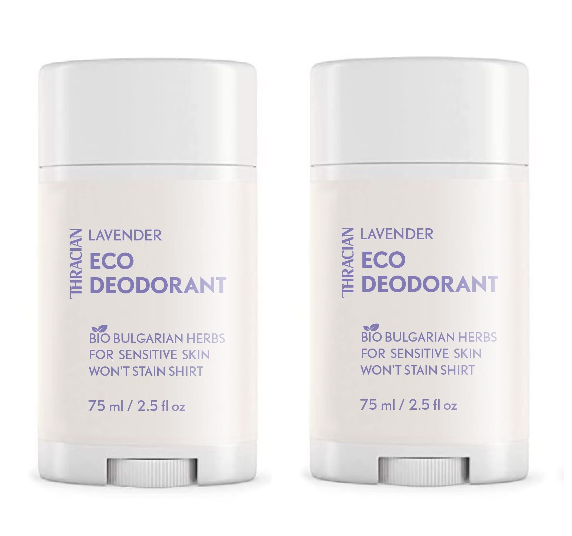 Thracian™ Bio Lavender Eco Deodorant with Zinc Oxide - Natural & Gentle for Sensitive Skin - Aluminum Free, Baking Soda Free, Alcohol Free, Fragrance Free - 2.5 Fl Oz (Pack of 2) - Perfect for Daily Use, Travel & Gym