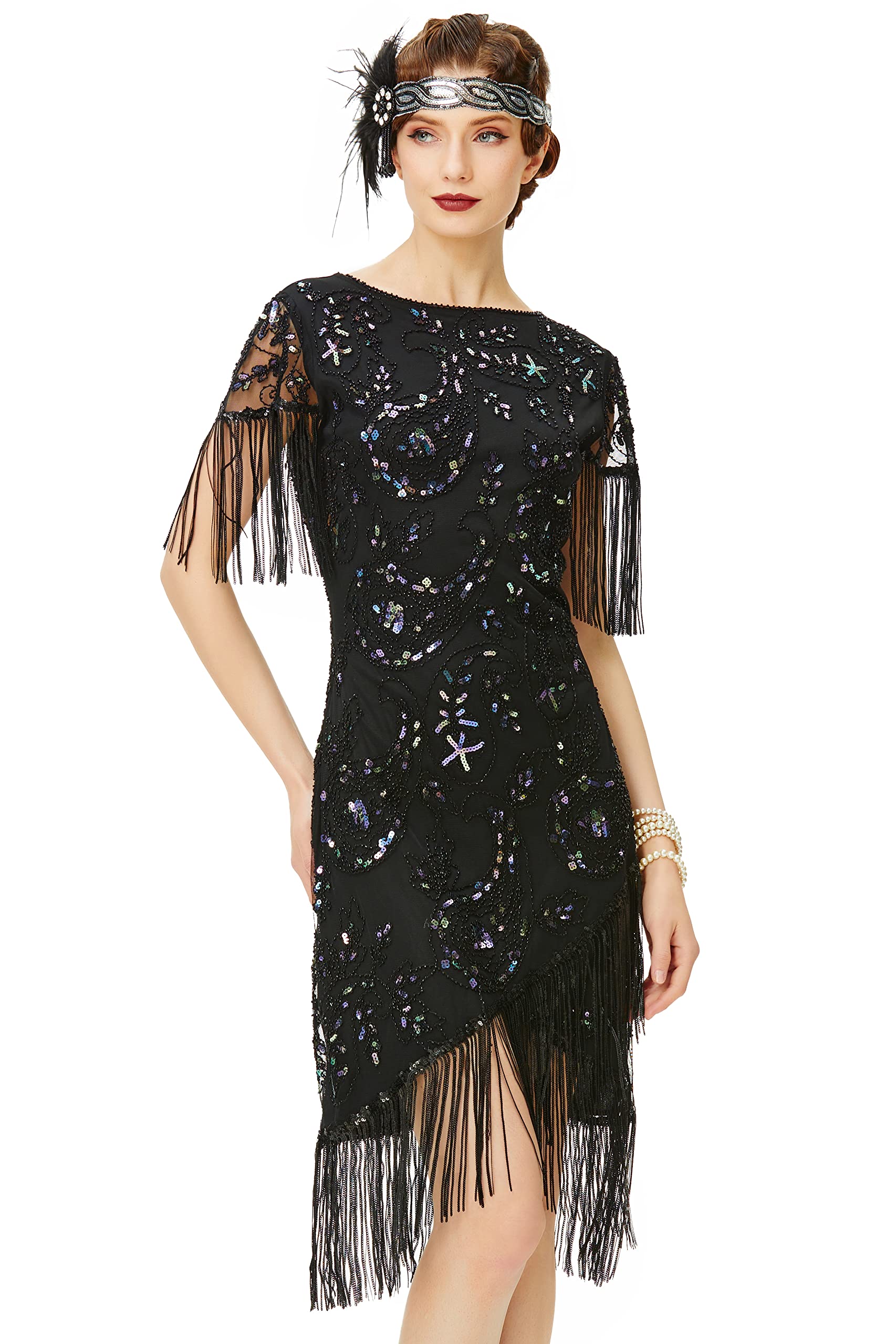 Vintage 1920s Flapper Dress - Great Gatsby Inspired Fringed Sequins Party Dress for Women | Roaring 20s Costume, Prom, Halloween & Themed Parties