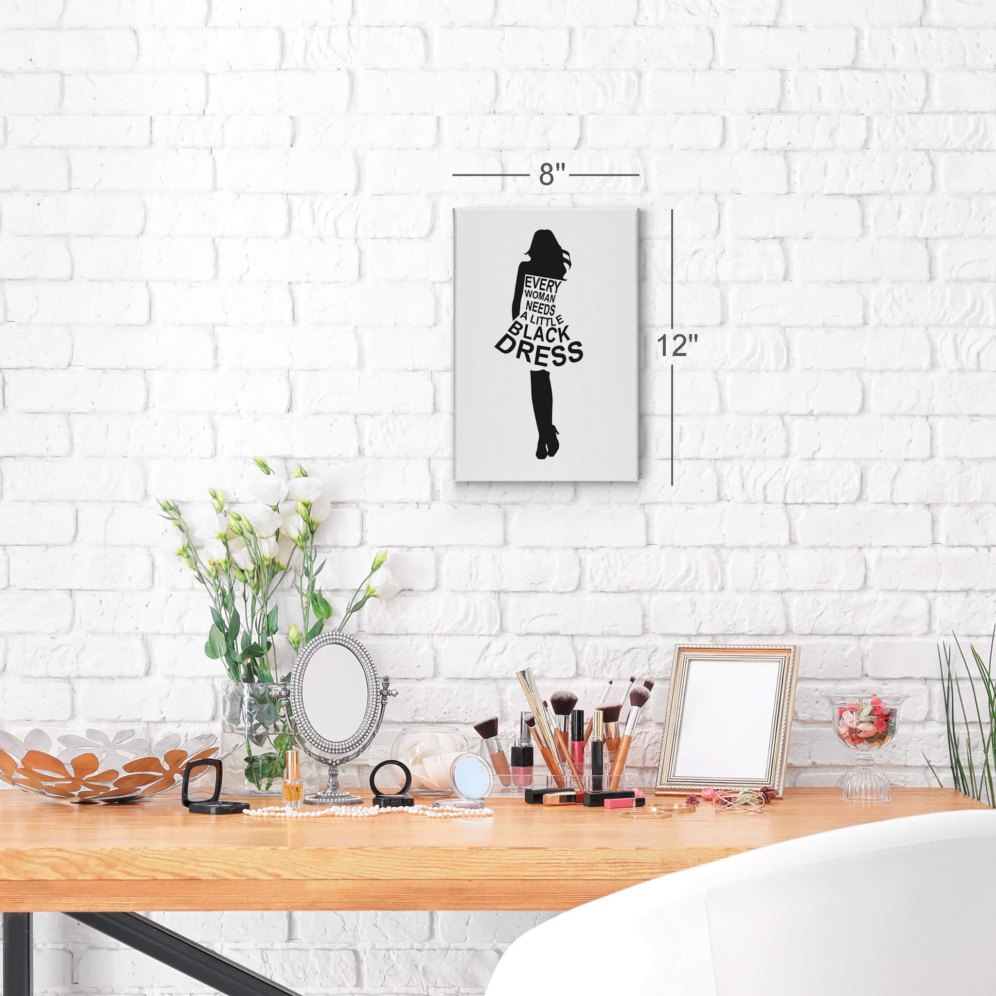 Every Woman Needs a Little Black Dress - Black & White Typography Glam Fashion Canvas Wall Art - Ready to Hang 36x24 - Perfect for Girls Room, Women's Dorm, Bedroom & Living Room Decor