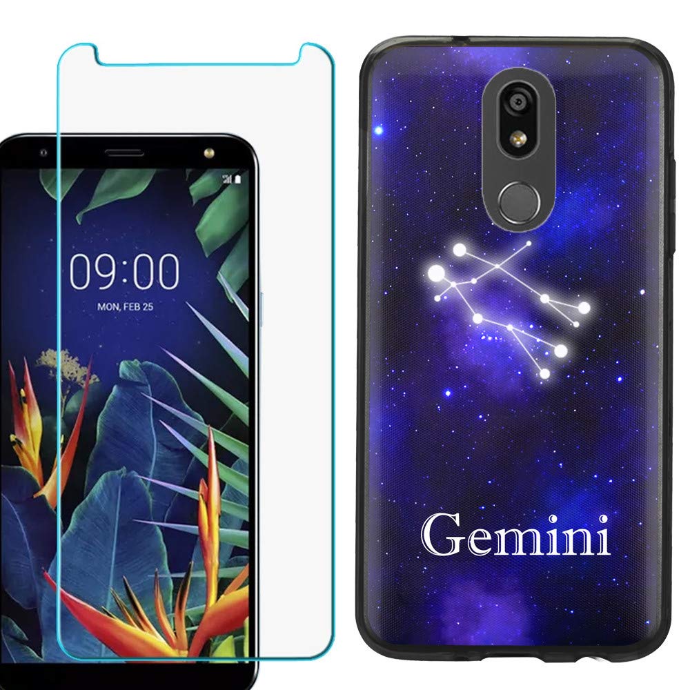 One Tough Shield Slim-Fit TPU Case for LG Solo LTE/Harmony 3/LG K40 with Tempered Glass Screen Protector - Black Bezel Design | Zodiac/Gemini Inspired | Perfect for Everyday Protection & Style