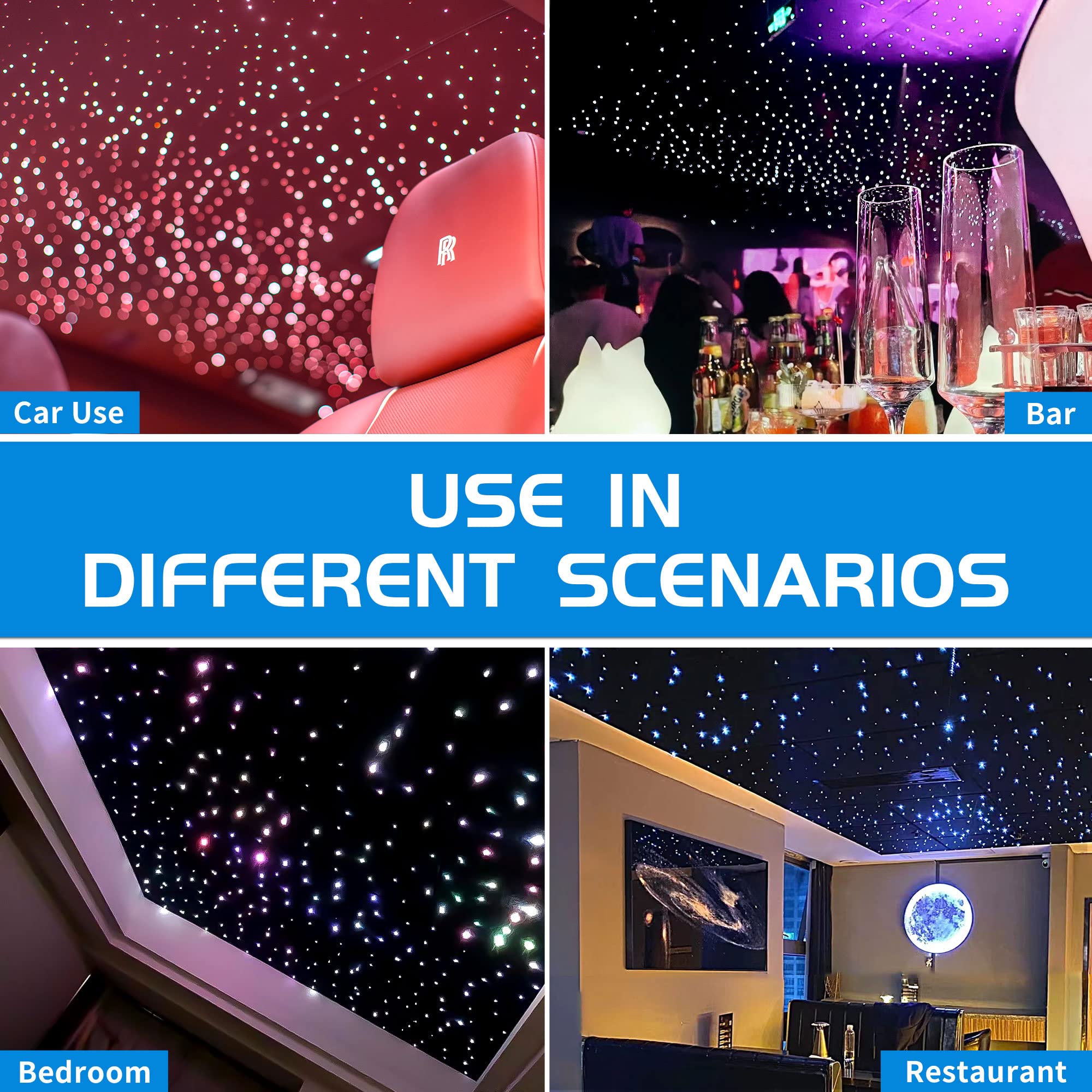 Starlight Headliner Kit - 16W Dual Port LED Fiber Optic Star Ceiling Lights with 900pcs (0.03in+0.04in+0.06in) Twinkle Stars & 13.1ft Cable - APP/Remote Control for Cars, Bedrooms & Home Decor | Perfect for Romantic Nights & Custom Ambience