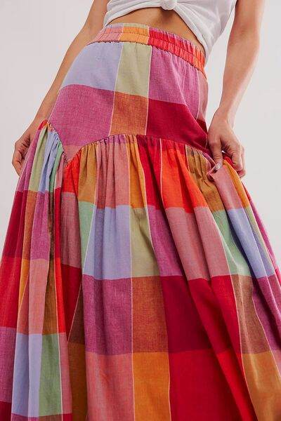 Stylish Color Block Elastic Waist Maxi Skirt for Women - Comfortable Flowy Long Skirt for Summer, Beach, Vacation & Casual Outfits