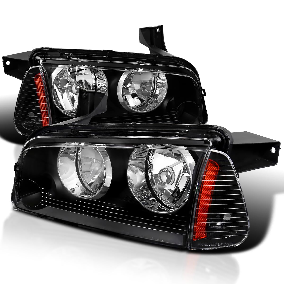 Spec-D Tuning Black Headlights & Corner Lights for 2006-2010 Dodge Charger - Left & Right Pair Headlight Assembly - Upgrade Your Ride for Night Driving & Car Shows