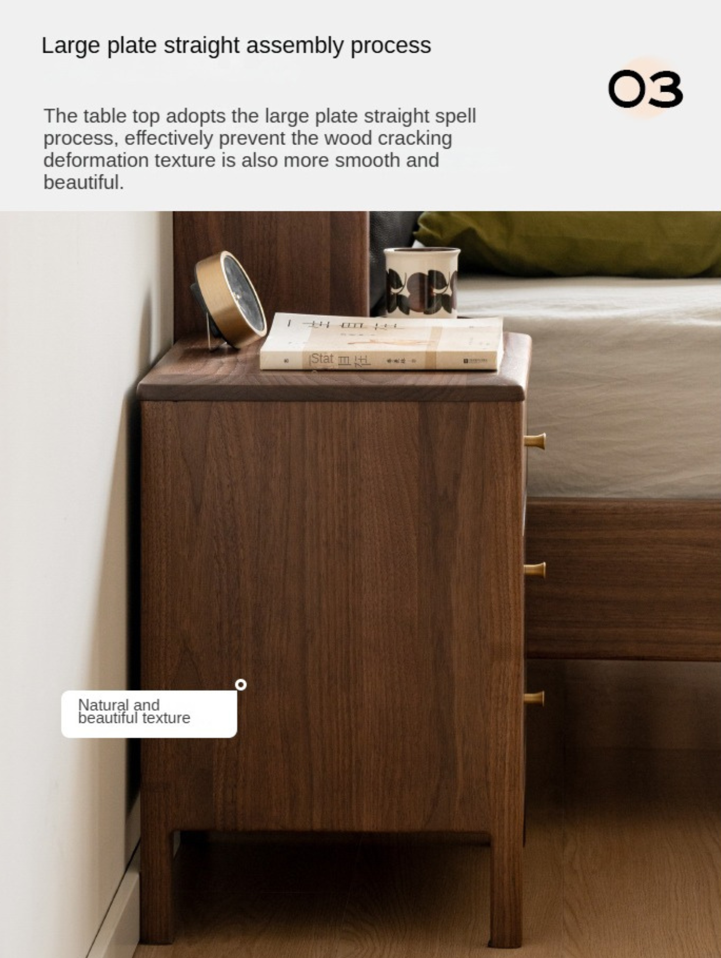 Premium Black Walnut Solid Wood Nightstand - Modern Nordic Style Bedside Table for Bedroom, Living Room & Office Furniture