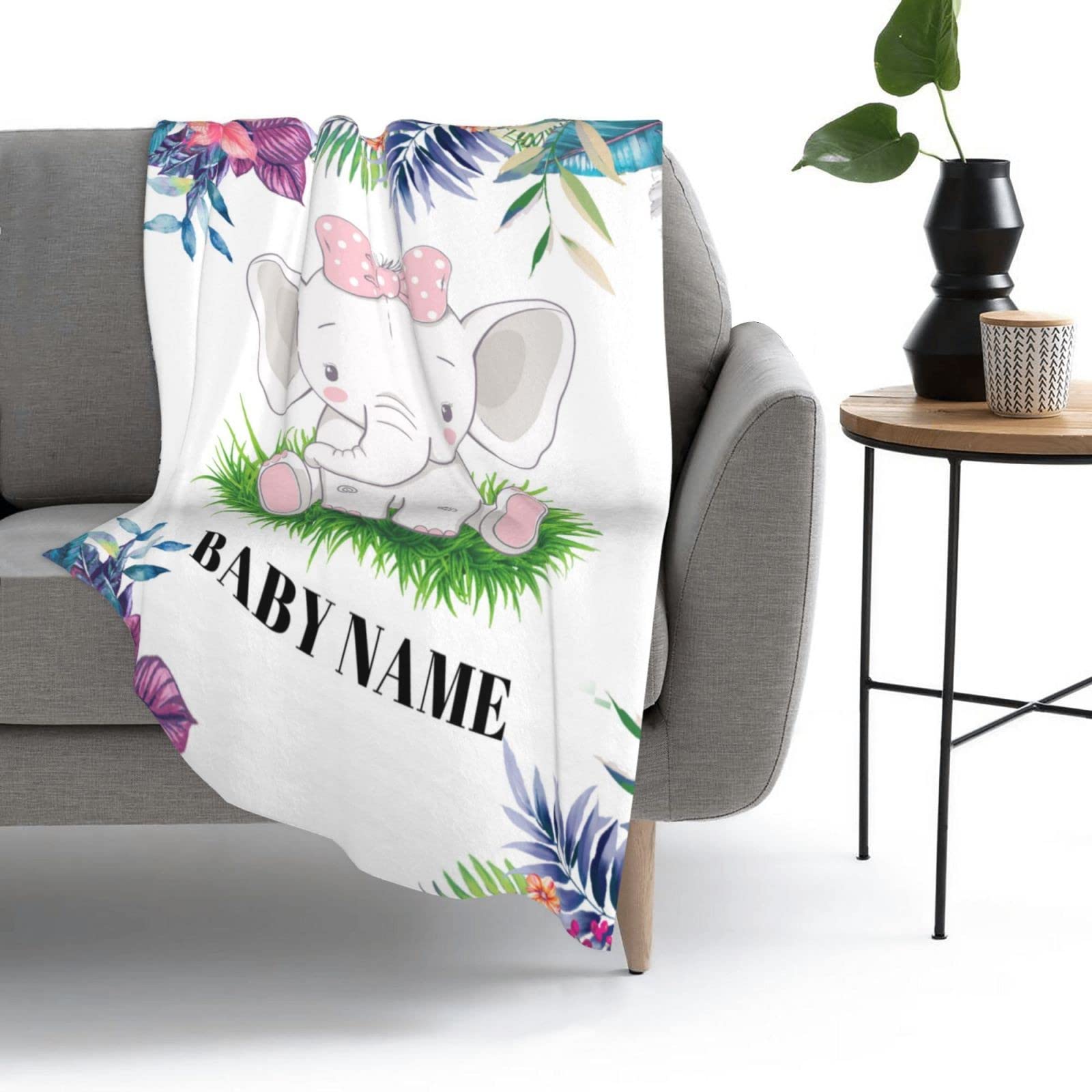 Personalized Baby Blankets with Name - Soft Monogrammed Swaddling Blankets for Newborn Boys & Girls - Custom Elephant Design Baby Shower Gift - Perfect for Nursery, Christening & First Birthday Presents